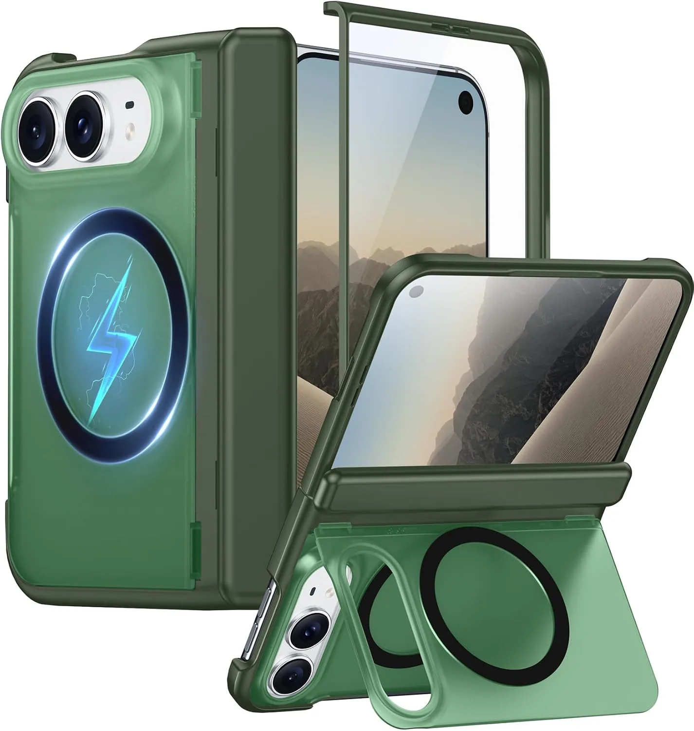 Funda para iPhone Red2Fire Duo con protector de pantalla integrado y soporte plegable verde