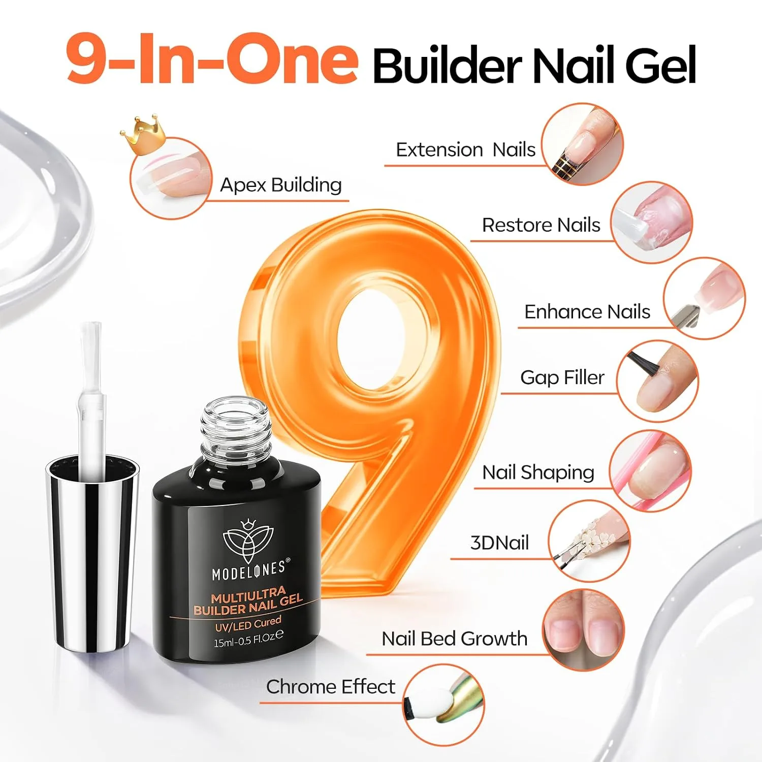 modelones Builder Nail Gel, Ultra Clear Builder No Top Coat Needed