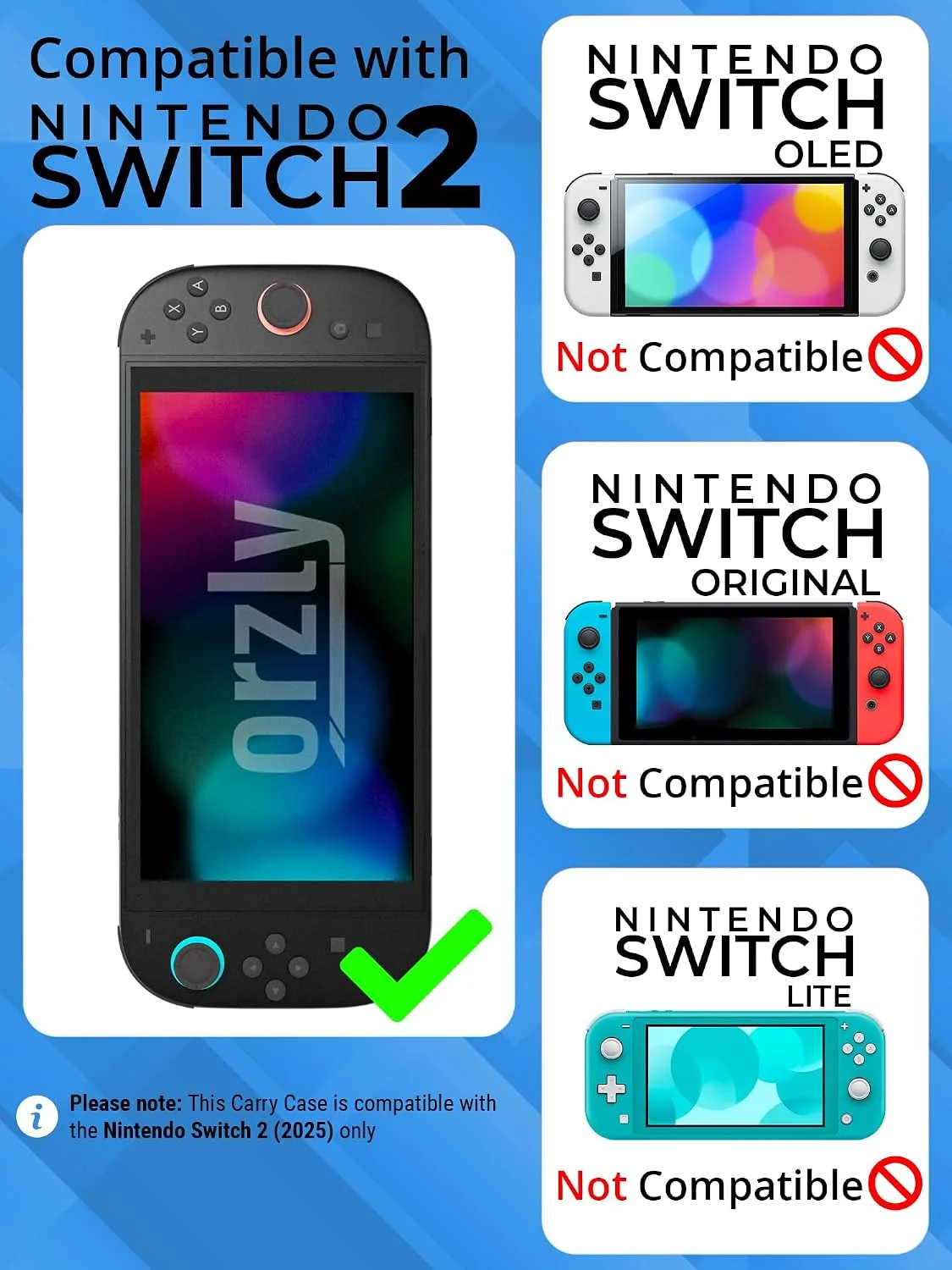 Orzly Case Compatible with Nintendo Switch 2 – Protective Travel Carry Case with Screen Padding, Game Card & microSD Slots, Zipped & Open Pockets for Accessories – 7.9" Gift Boxed