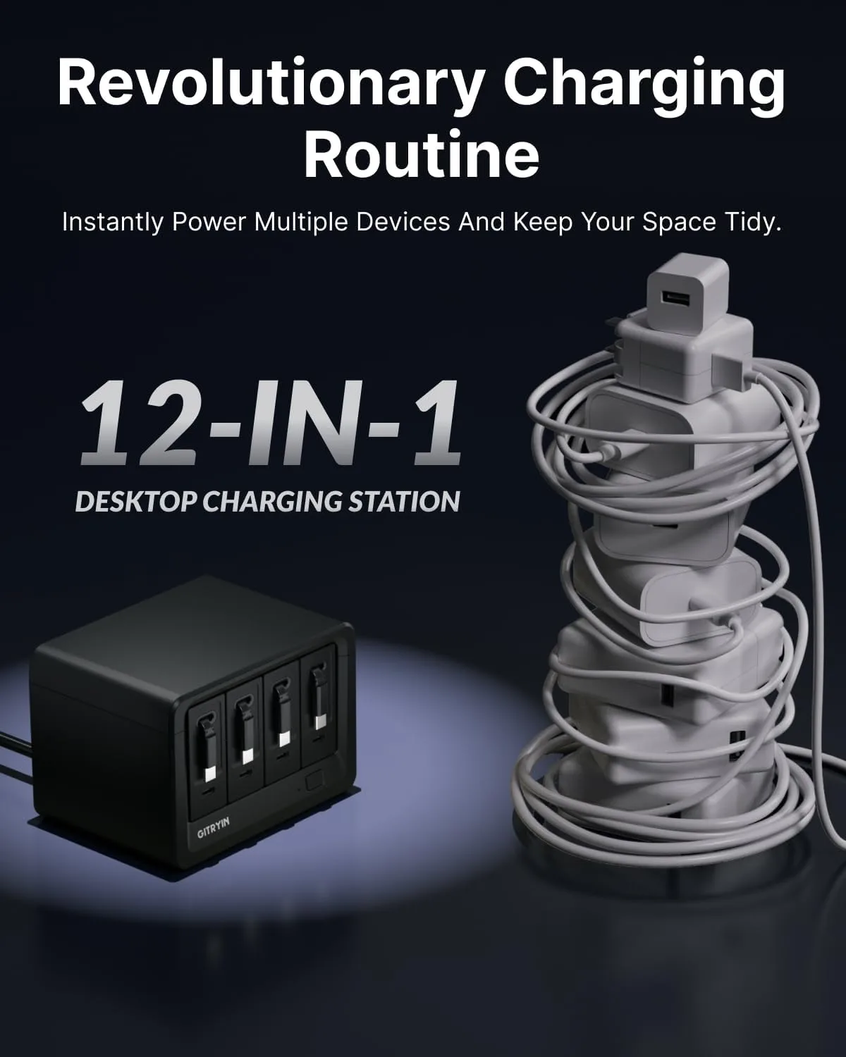 Gitryin 12-in-1 Desktop Charging Station, 160W USB Retractable GaN Charger