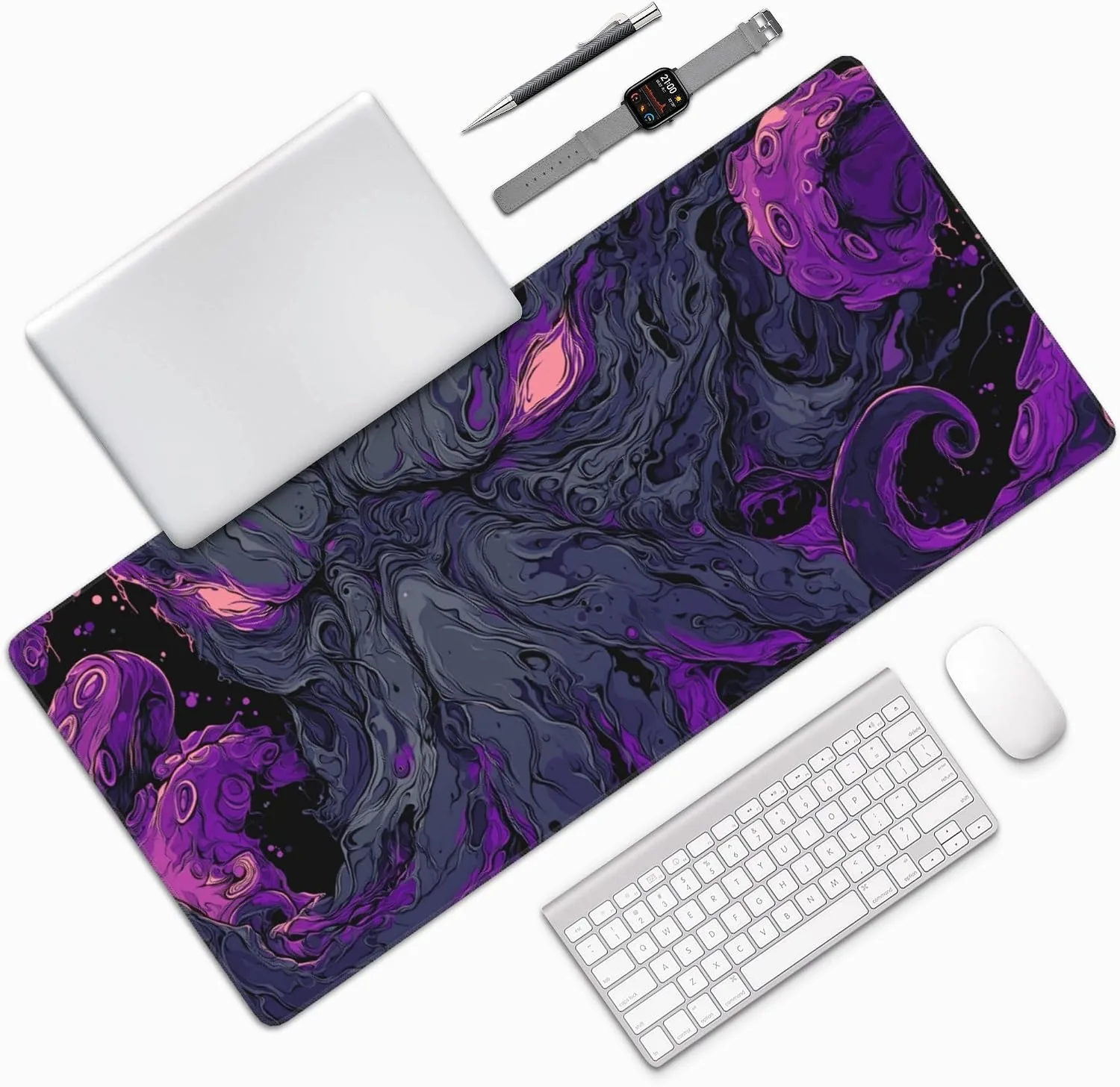 Large Gaming Mouse Pad with Purple Octopus Abstract Art Design, 35.4" x 15.7", for Gaming, Office and Travel