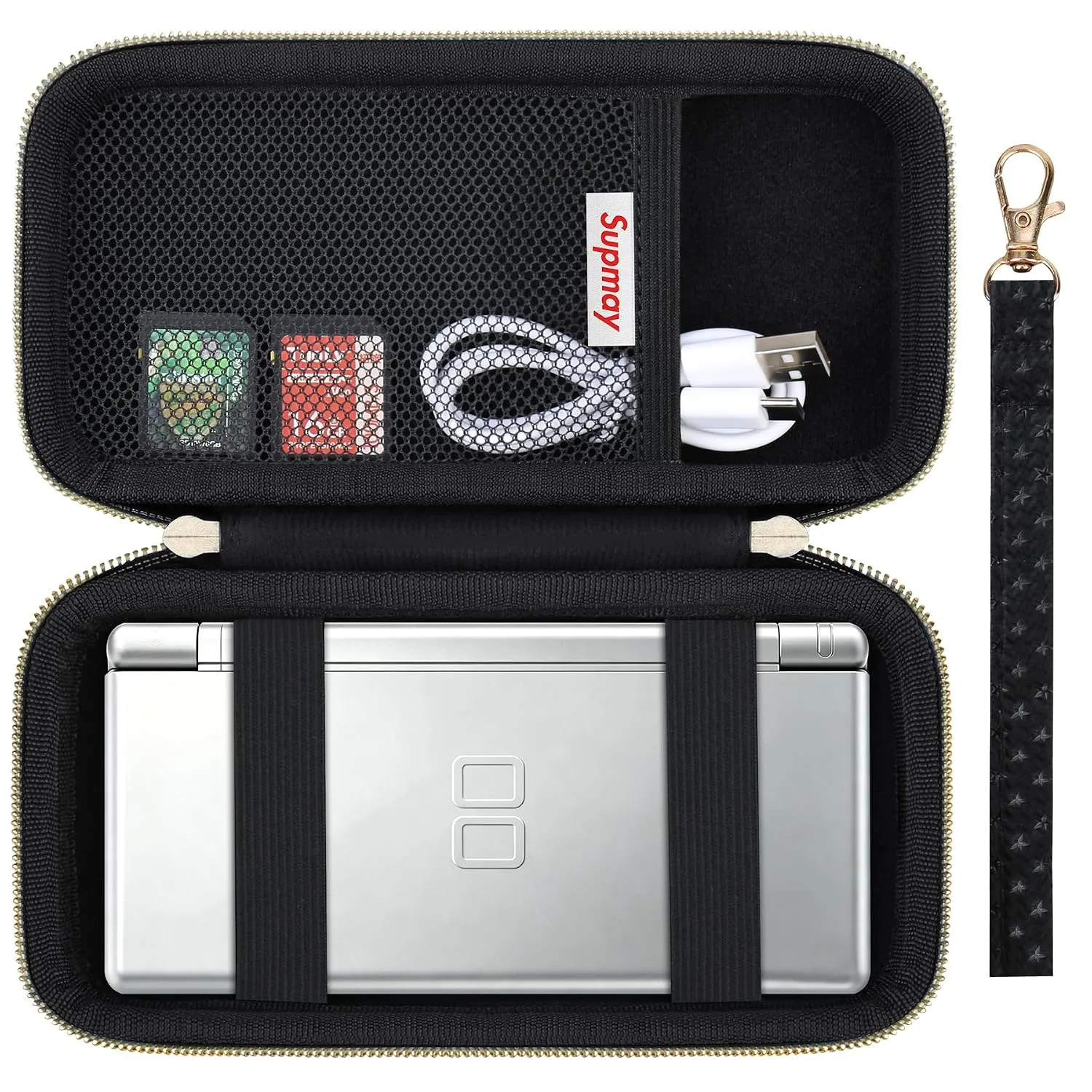 Supmay Hard Carrying Case Compatible with Nintendo DS Lite NDSL, Gameboy Advance Games Storage Holder Travel Bag with Mesh Pocket for USB Charging Cable, Stylus, Earphones, Game Cartridge, Black