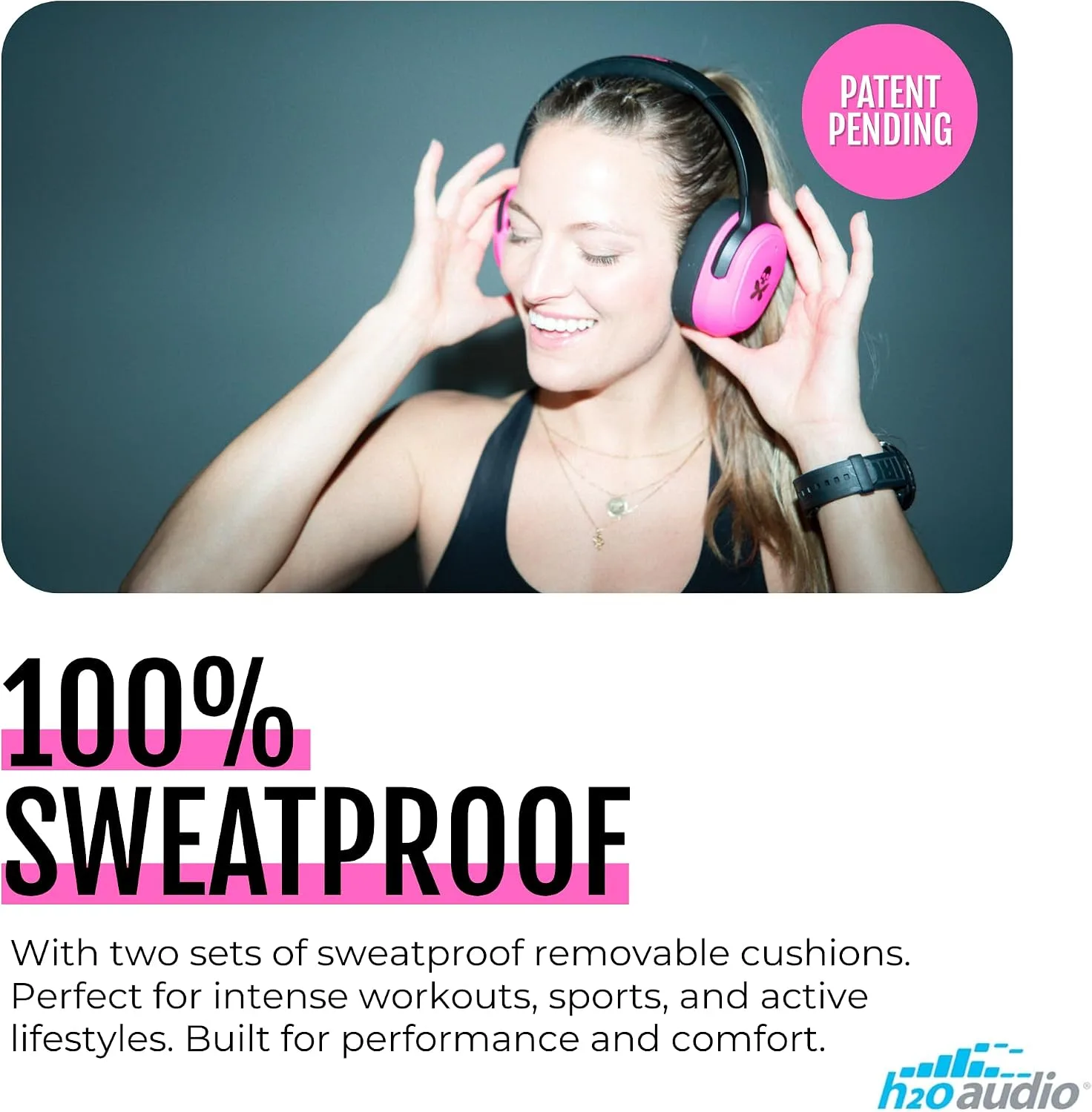 H2O Audio Betty x RIPT Ultra Over-Ear Sport Headphones - 100% Sweatproof Zwift Headphones - Premium Sound Active Noise Cancellation and Transparency Mode, 50-Hour Battery Life