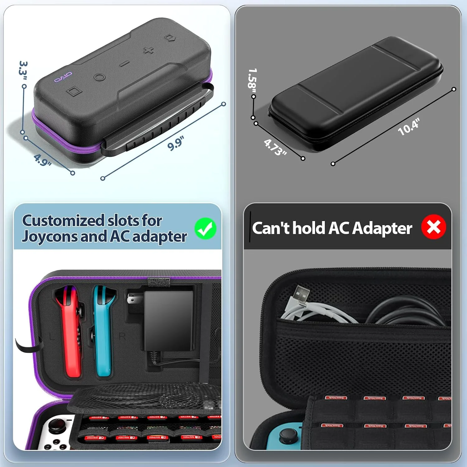 OIVO Switch 1 Carrying Case Compatible with Nintendo & OLED, Portable Switch Travel Carry Case Fit for Joy-Con and Adapter, Hard Shell Protective OLED Pouch Bag with 20 Games, Purple