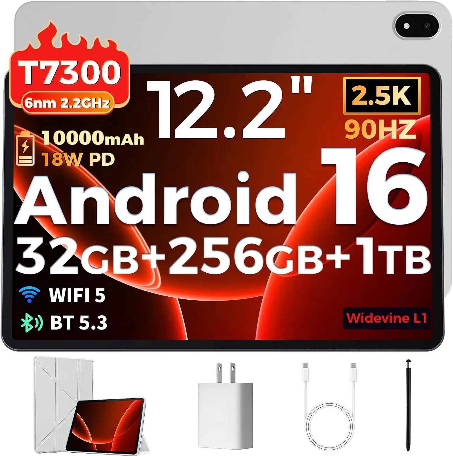 Android 16 Tablet, 12.2 Inch Tablet 2.5K, 32GB + 256GB, 10000mAh