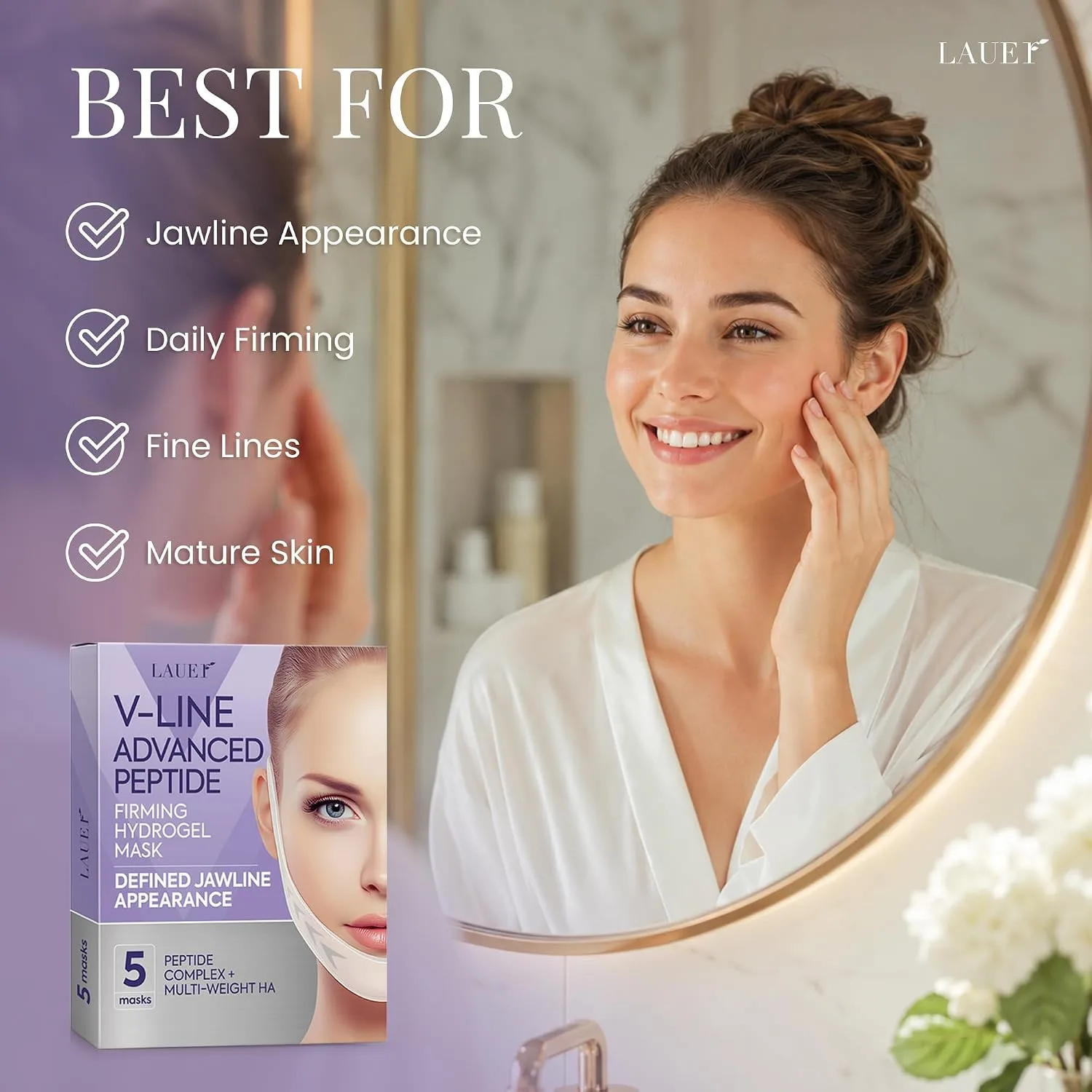 LAUER COSMETIC V-Line Peptide Hydrogel Mask for Chin & Jawline, 5 Count