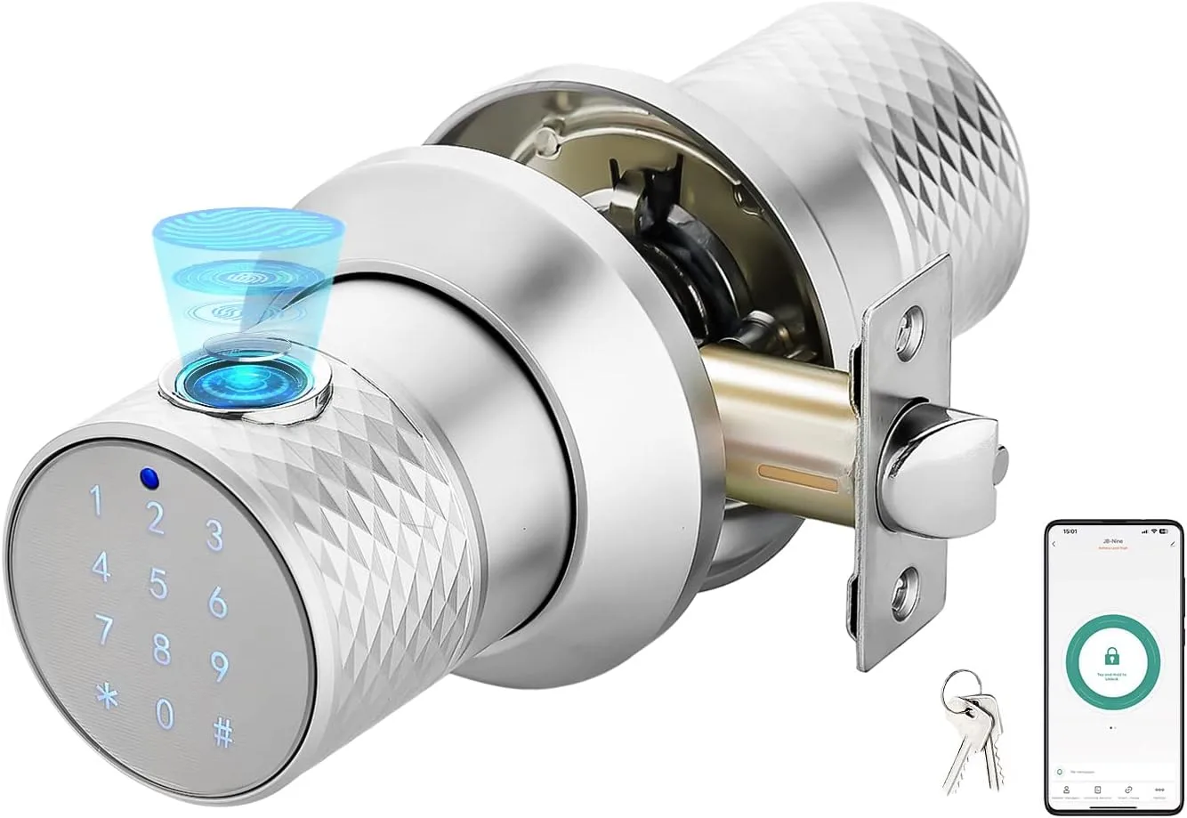 Buoan Big Fingerprint Smart Door Knob, Keyless Entry Door Lock with Keypad