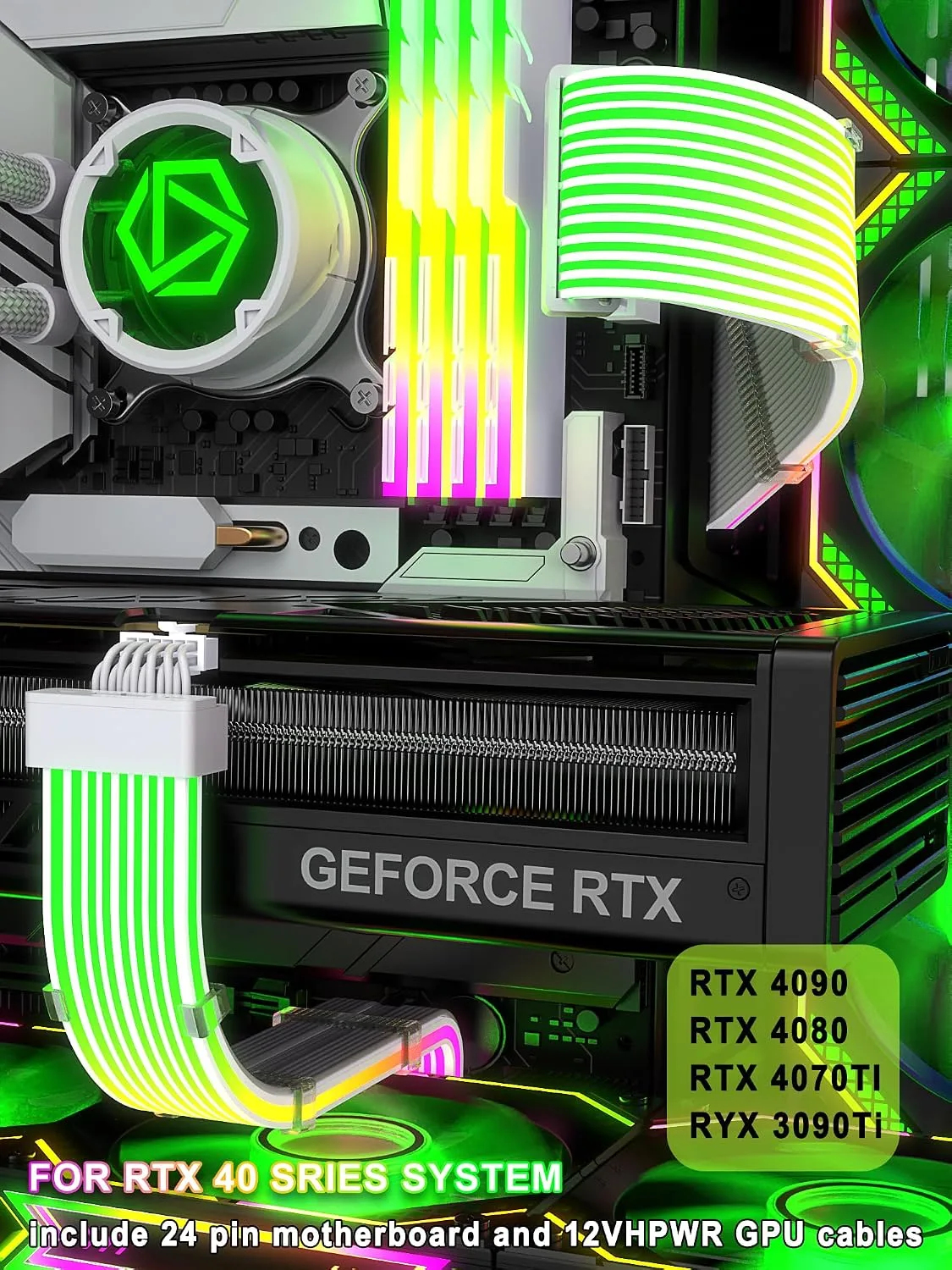 Sirlyr RGB 12VHPWR PSU Extension Kit,24Pin&16 to 3×8 Pin GPU Set