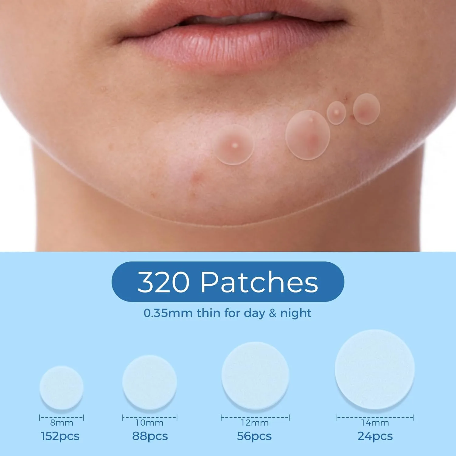 Pimple Patches for Face, 320 Count Hydrocolloid Acne Patch, 4 Sizes Zit Patches for Covering, Blemishes and Breakouts, Dots Stickers with Salicylic Acid, Tea Tree Oil & Calendula Oil