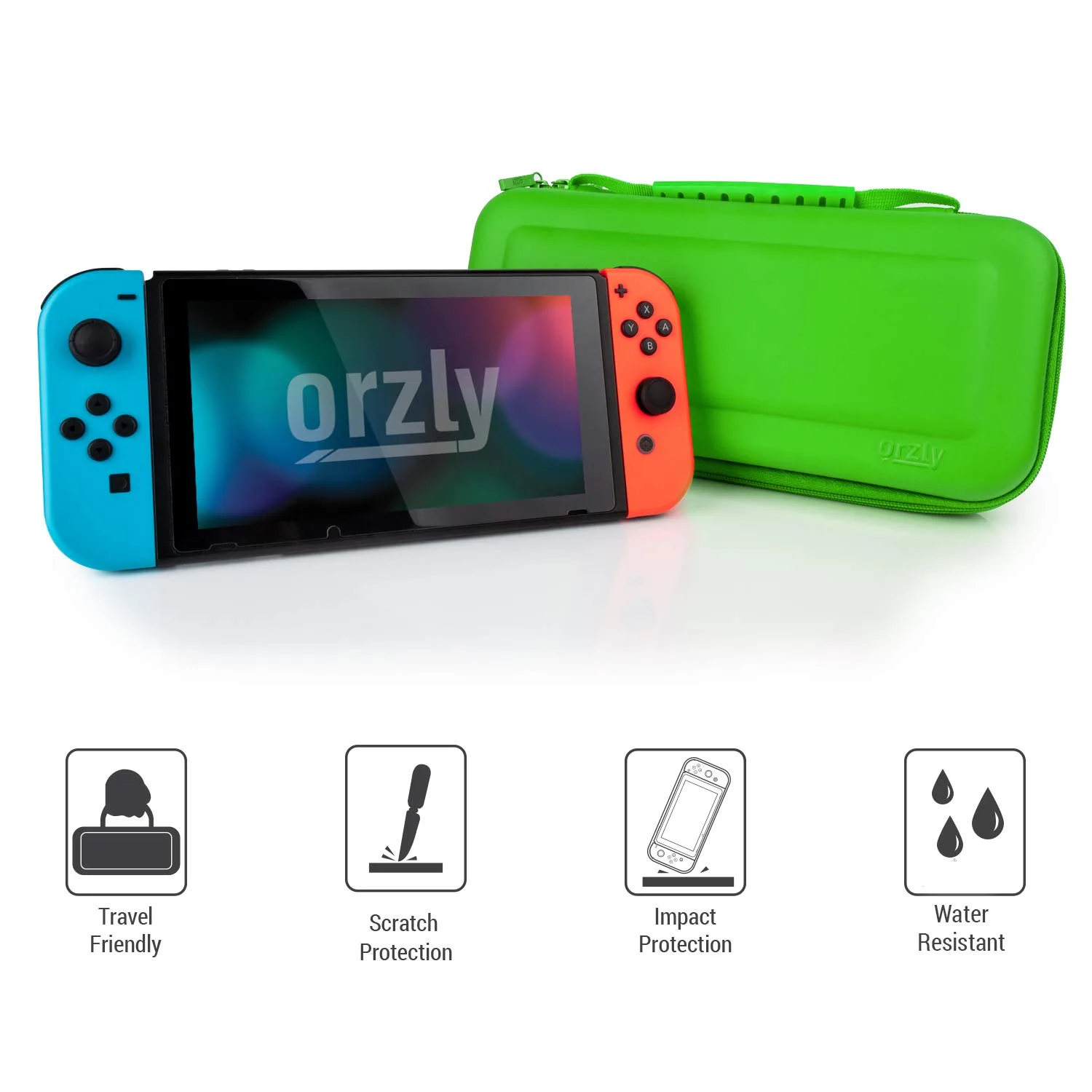 Orzly Carrying case for Nintendo Switch OLED and Switch Console - Green Protective Hard Portable Travel case Shell Pouch for Nintendo Switch Console & Accessories