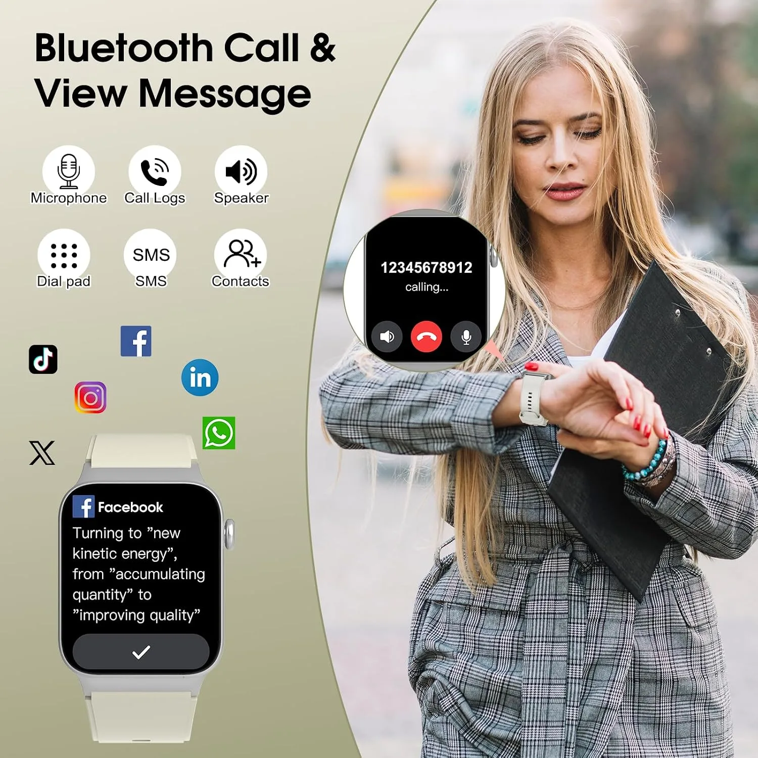STECEi Smart Watch for Men Women Bluetooth Call, 1.85" HD Screen Smartwatch with Heart Rate/Sleep Monitor, 110+ Sport Modes Activity Trackers IP68 Waterproof, Fitness Watch for Android, Creamy White