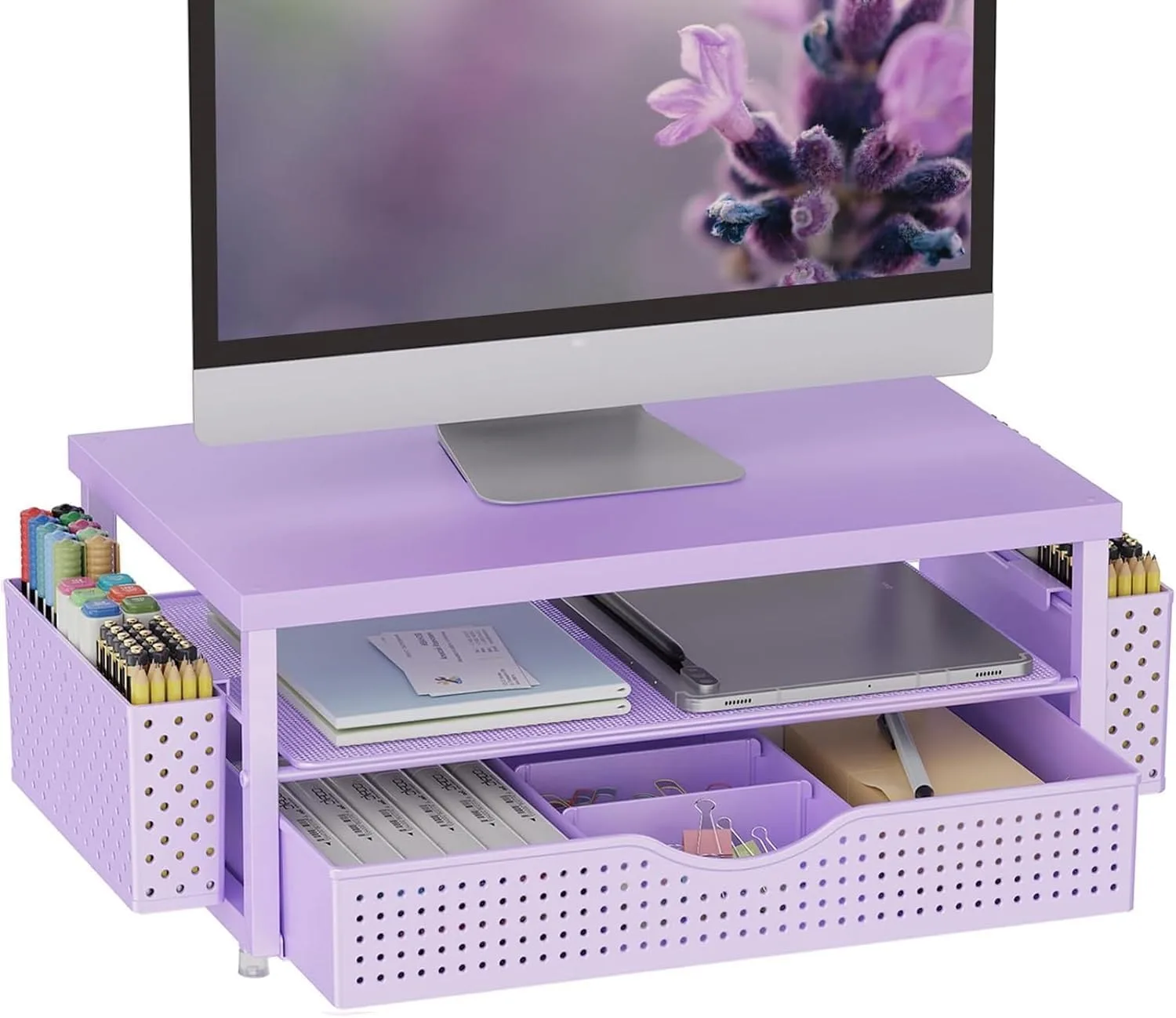 gianotter Monitor Stand with Drawer and 2 Pen Holders (Matte Purple)