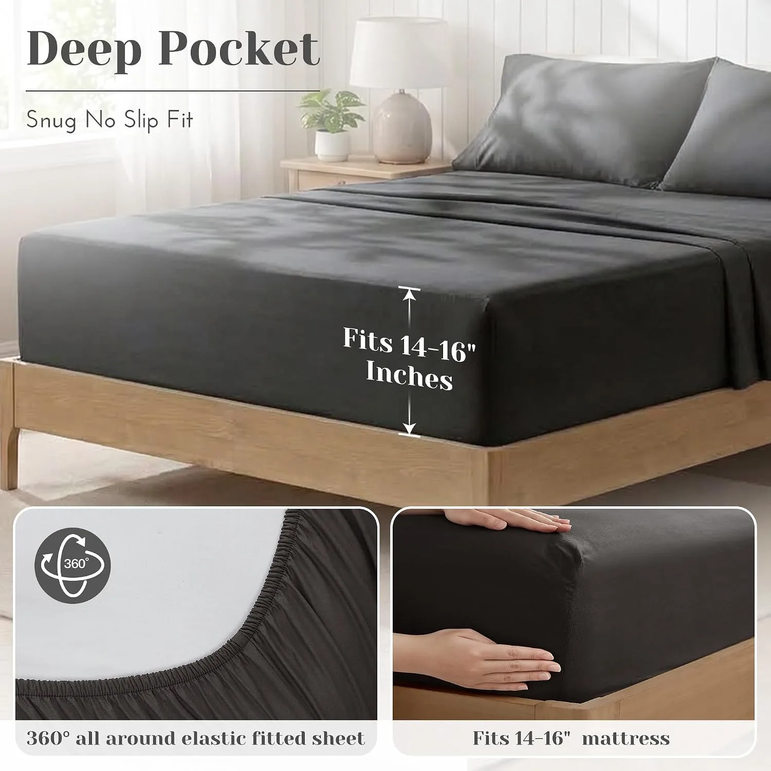 Comfort Spaces 100% Cotton Percale Sheets Queen Sheet Set 4 Pcs, Black