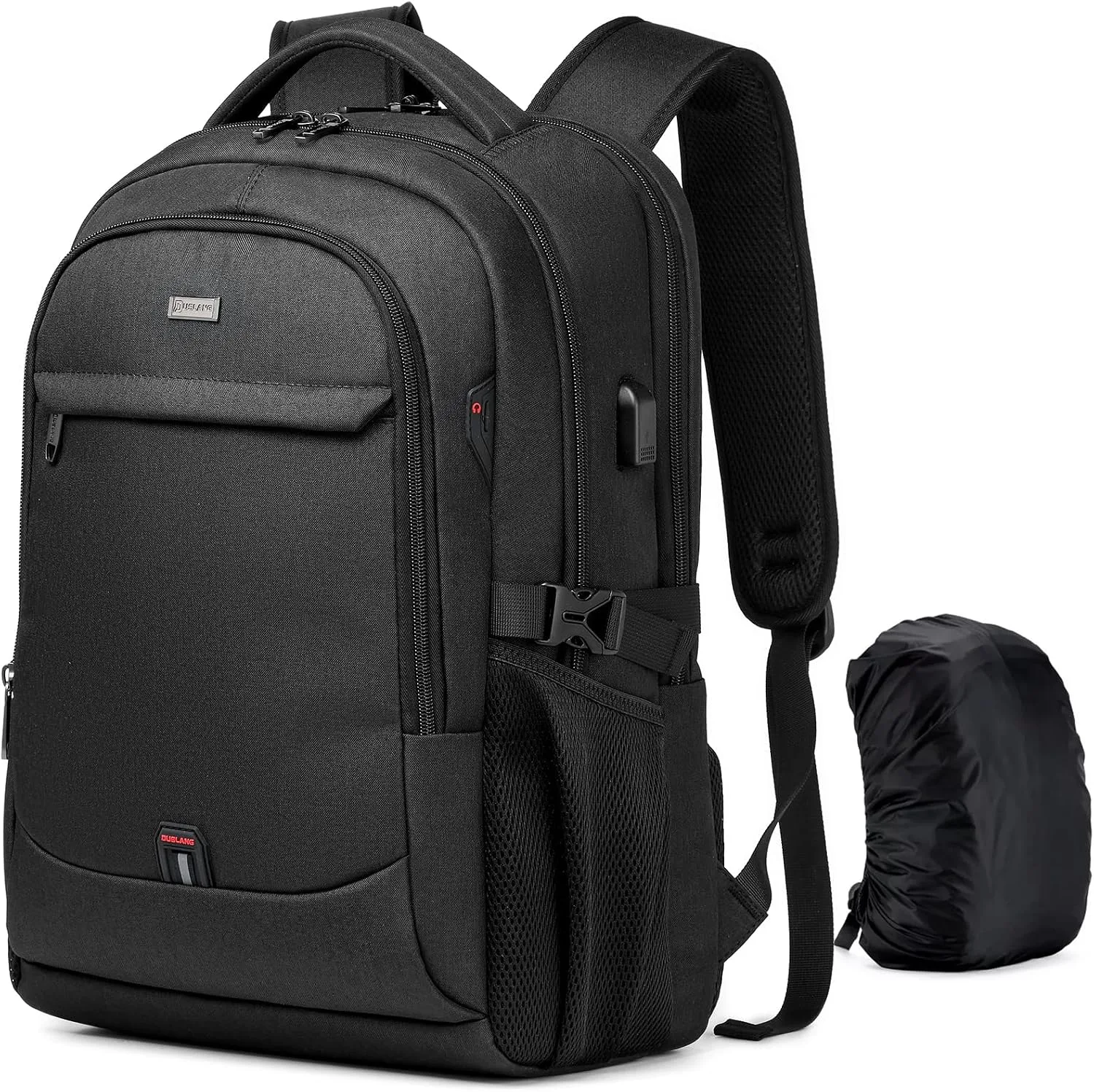 Mochila para laptop Duslang 17 pulgadas con puerto USB y cubierta impermeable negra