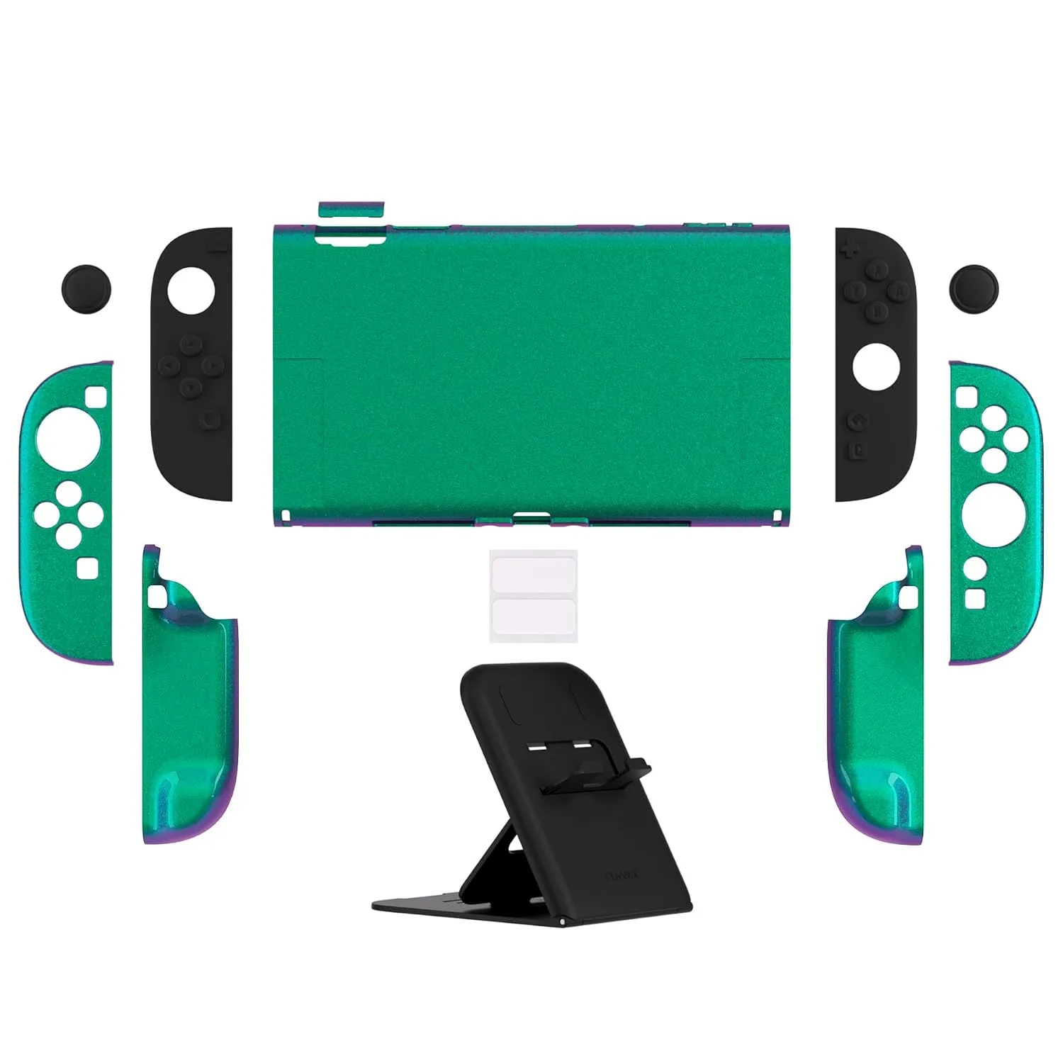 PlayVital Protective Case for Nintendo Switch 2 with Extra Stand & Thumb Grip Caps | Split Design, Dockable Hard Cover Shell for Nintendo Switch 2 | Solid Color Series, Chameleon Green Purple