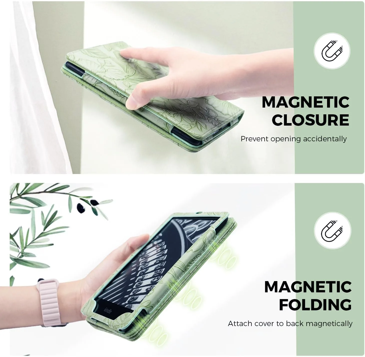 7"/6.8" Green Embossed Case Compatible with Kindle Paperwhite 11th/12th Gen,Colorsoft Signature Edition 2024,Retro Flower Book Cover Hand Strap Stand Auto Wake Design Accessories 2025