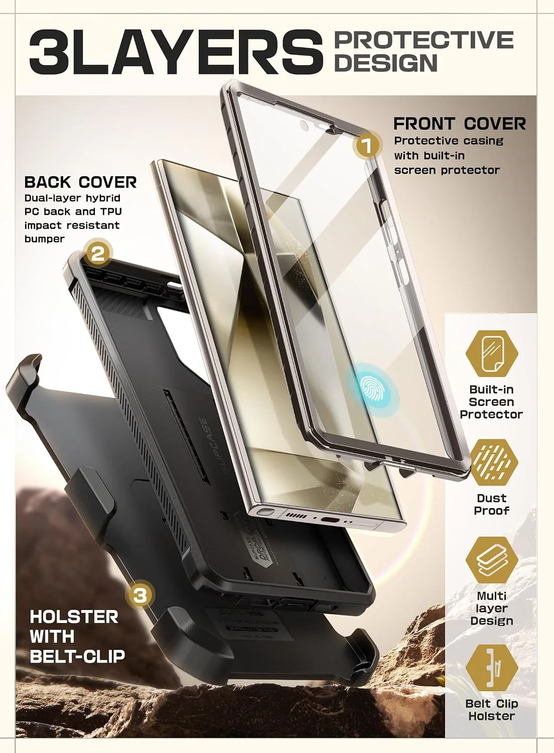 SUPCASE for Galaxy S24 Ultra Case with Built-in Screen Protector, Tigray