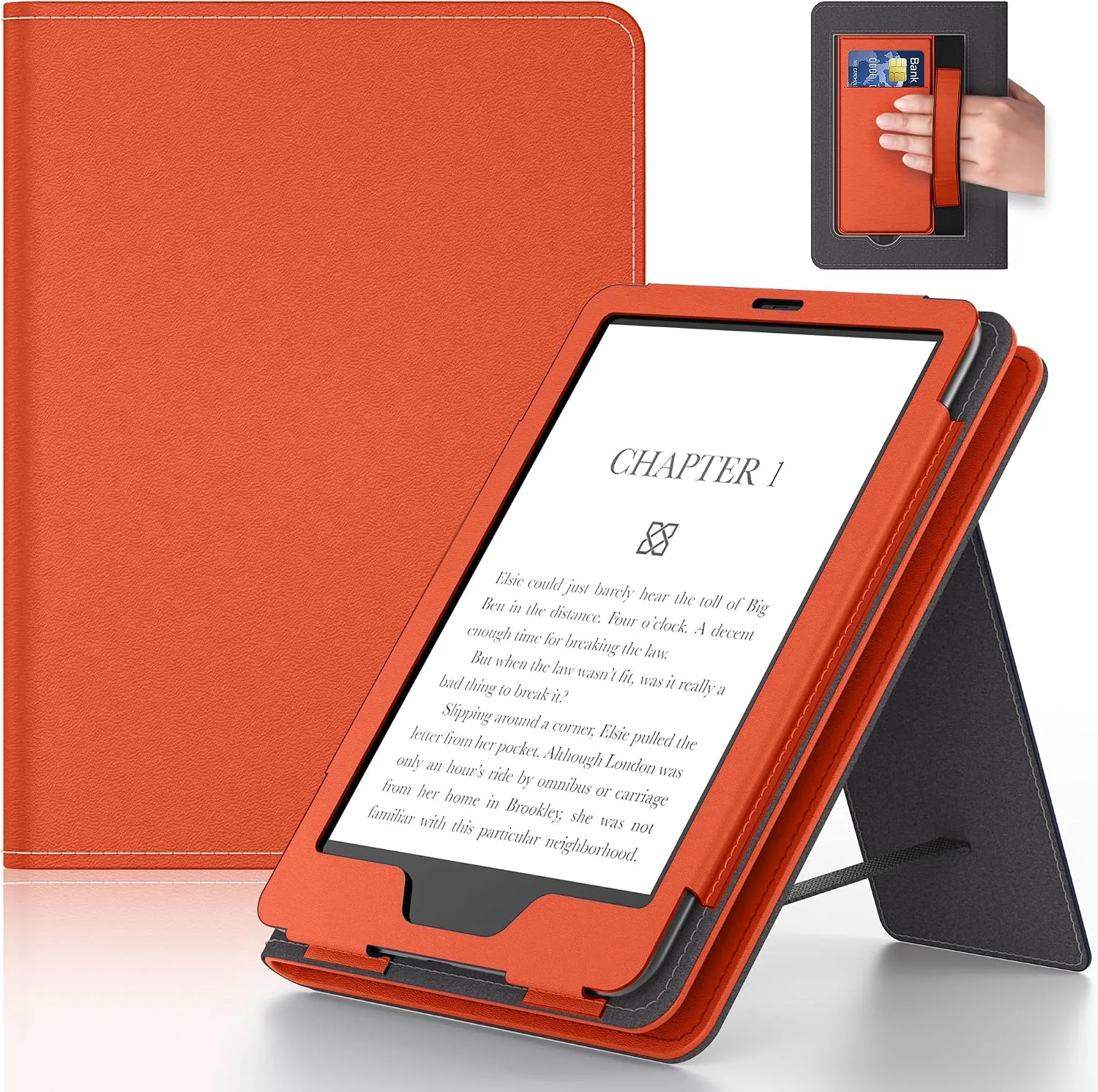 Case for 6in Tablet with Stand and Hand Strap, Incompatible with Old Version, Durable Synthetic Leather Cover with Auto Sleep Wake, Pink