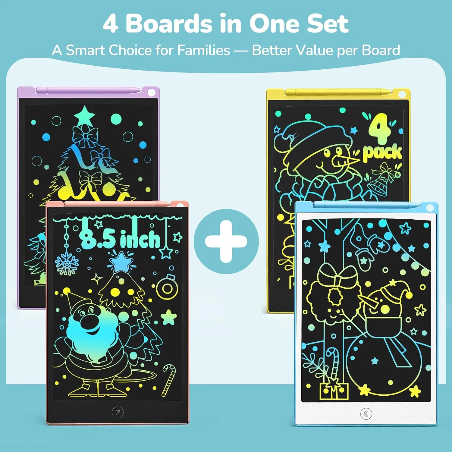 TECJOE 4 Pack LCD Writing Tablet for Kids, 8.5 Inch Toddlers Drawing Tablet