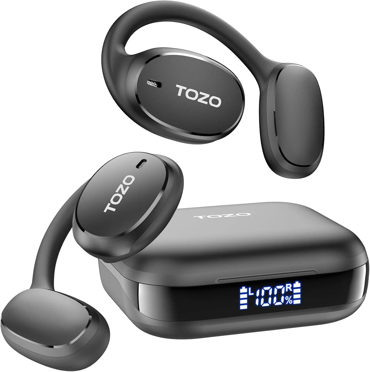 TOZO Real-Time AI Translation Earbuds, 80H Playtime Translator Ear Buds, Digital Display, AI Clear Calls, Comfortable Wear Open Ear Earbuds, AI Bluetooth Headphone for Travel Meeting Learning, Blue