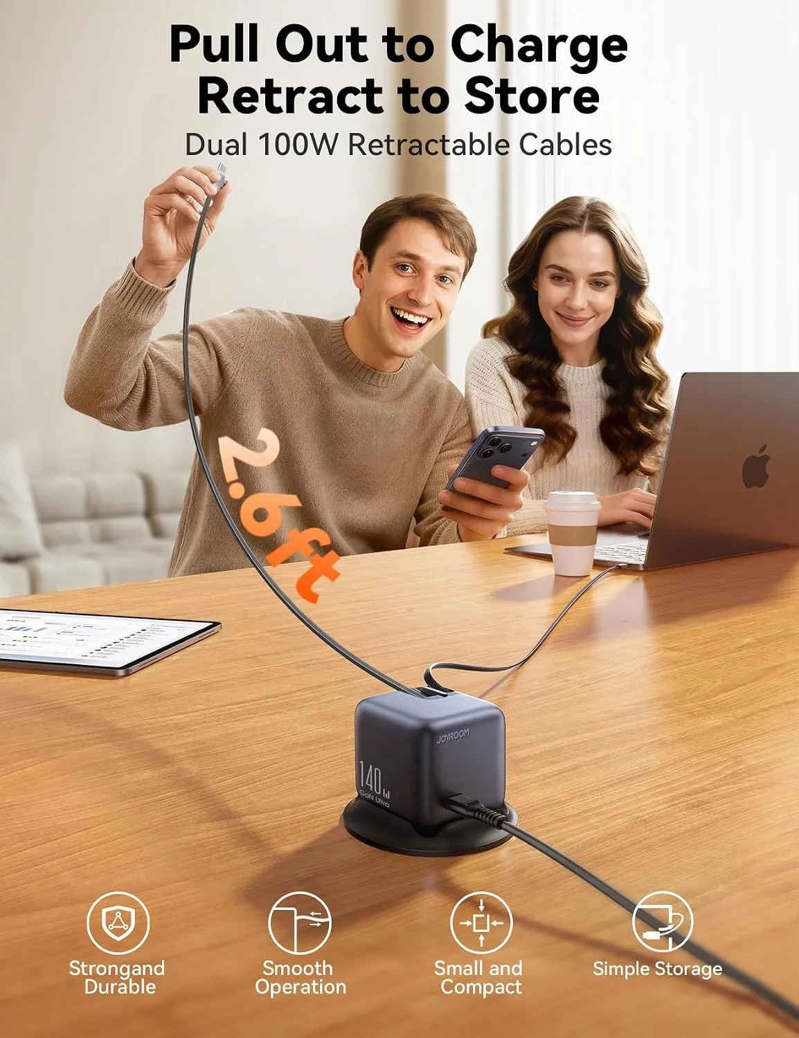 JOYROOM 140W Charging Station, GaN Desktop Charger Retractable Charger