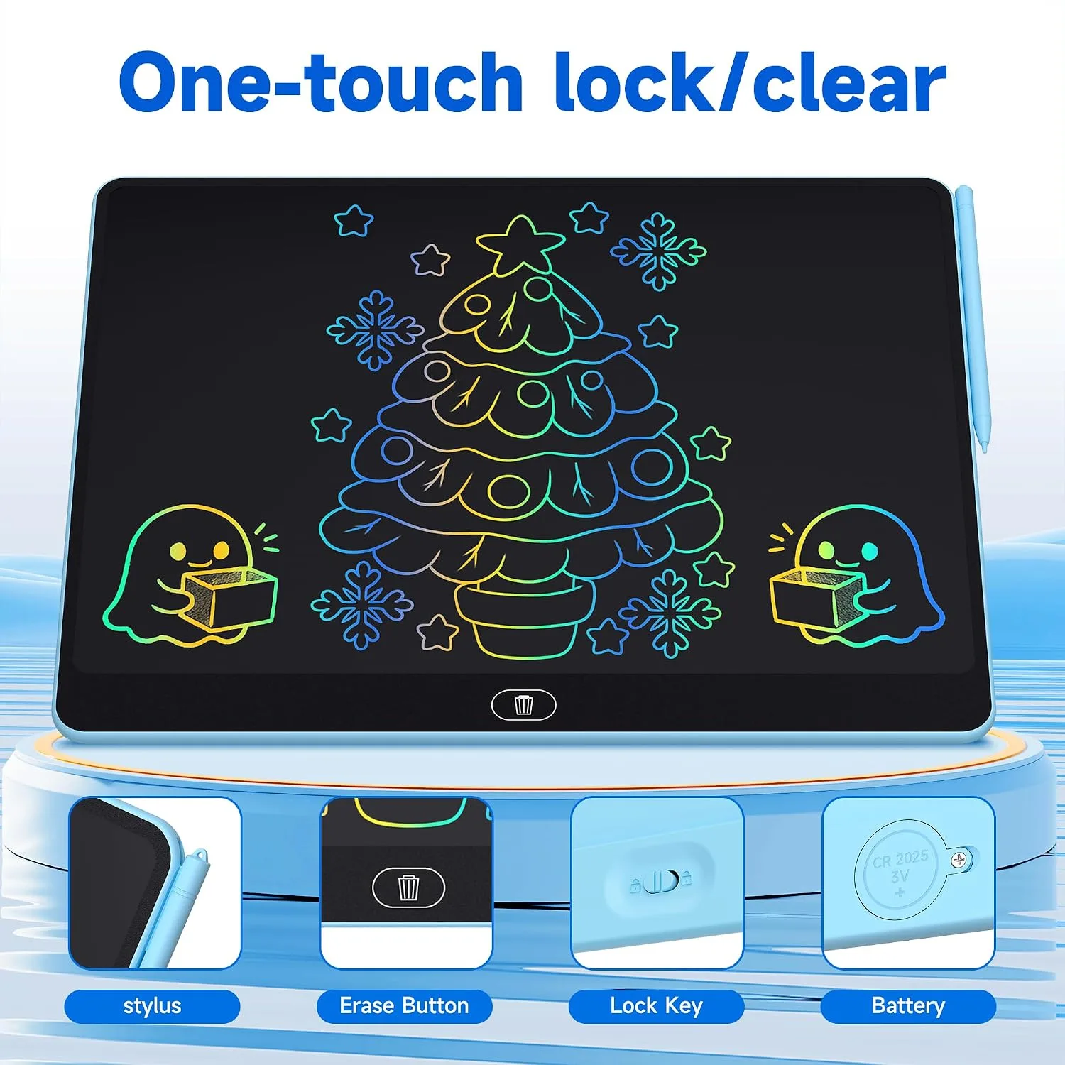16 Inch Large LCD Writing Tablet for Kids, Colorful Reusable Electronic Doodle Board with Stylus, Educational Drawing Pad for Math Practice & Learning, Travel Essential Toys for Boys Girls (Blue)
