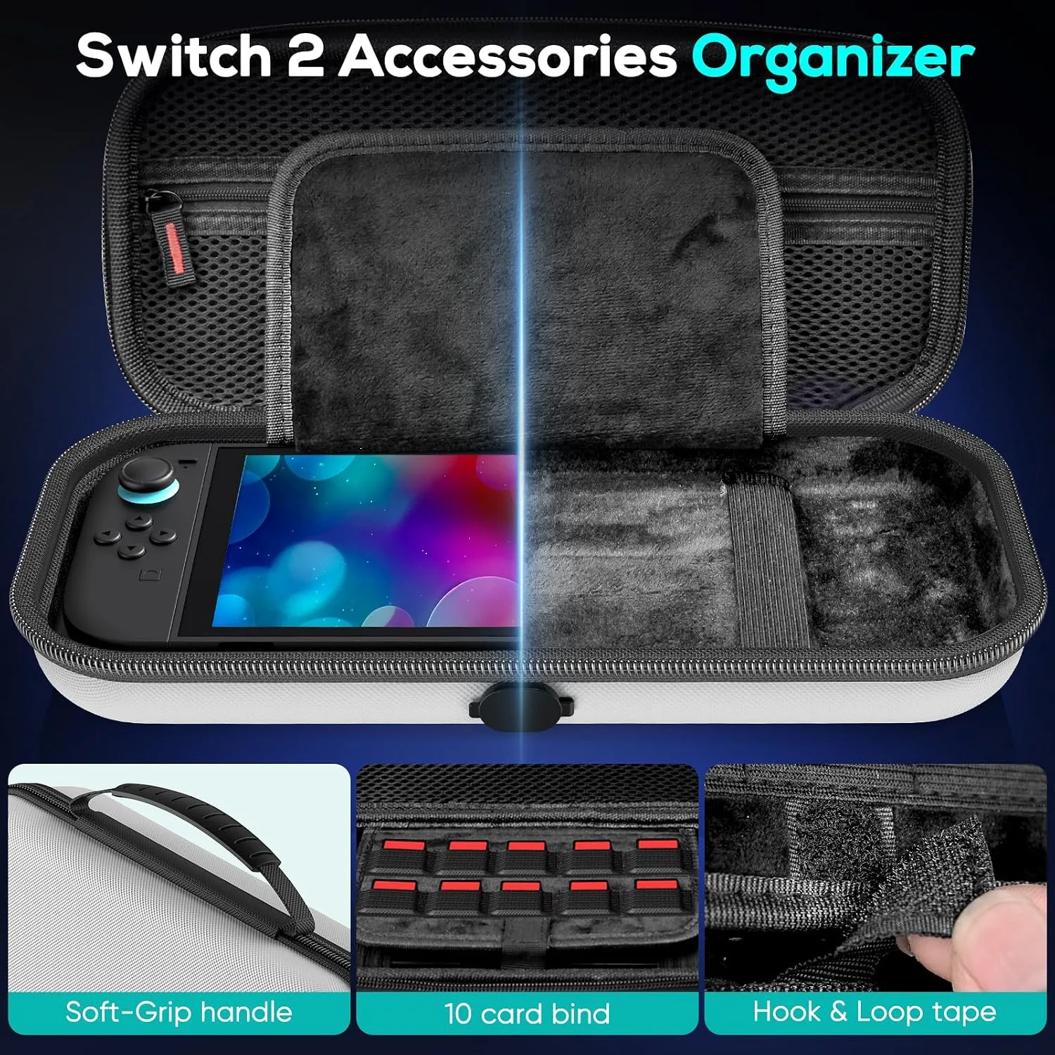 Auarte [Charge Inside Carrying Case for Switch 2 Console (2025)/OLED-White