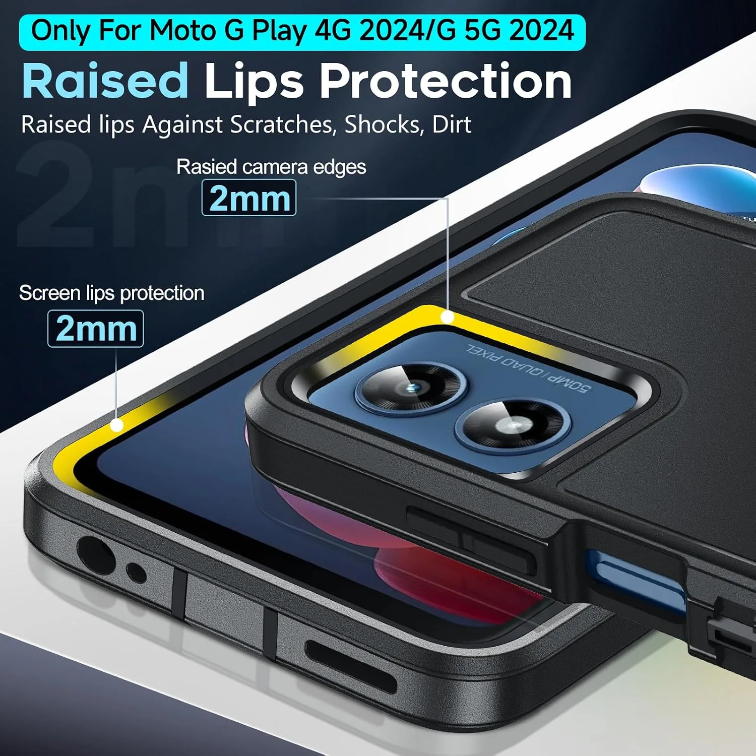 LeYi for Moto-G-5G-2024 Case: 𝗡𝗼𝘁 𝗣𝗹𝗮𝘆, 3-Layer Protection, Black