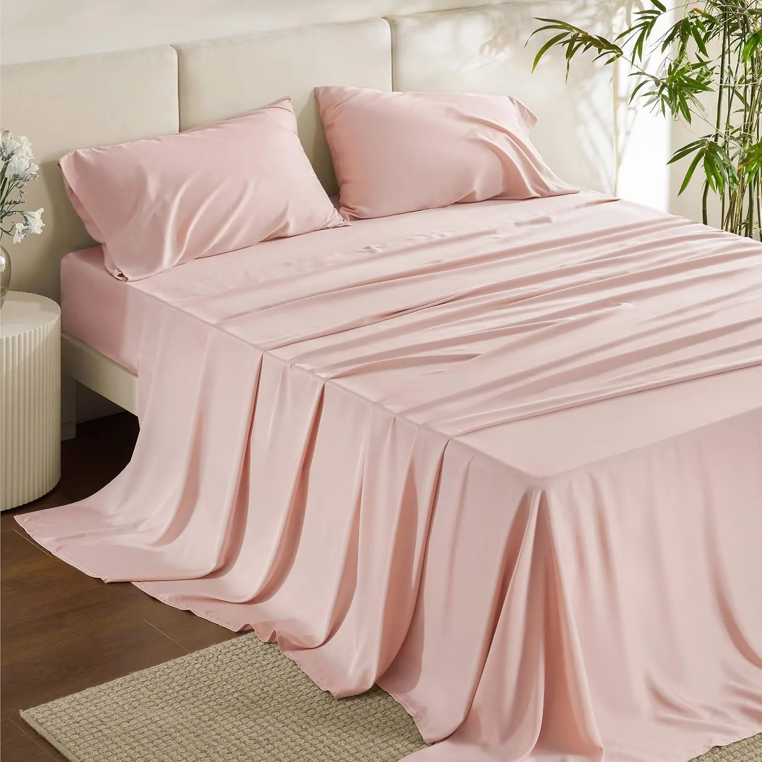 Bedsure PureWoven 100% Rayon Derived from Bamboo, Full Size Sheets, 4 PCS