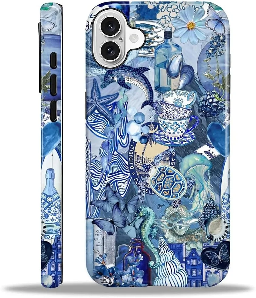 DAIZAG Case for iPhone 16,Mixed 2 Layer Design Shockproof Soft TPU Ddouble Protection Phone Case for iPhone 16-Blue Book Sea Life World