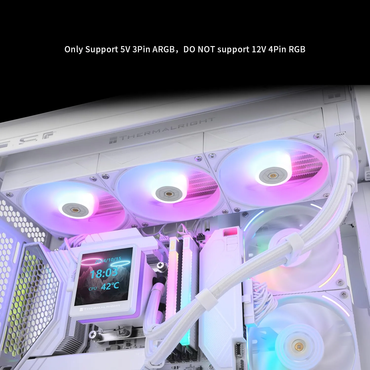 Thermalrlght Grand Vision 360 ARGB White CPU AIO Cooler,PC 360 Specification Water Cooler System,IPS LCD Screen with 480x480 Resolution and 3.4inch,for AM4/AM5&Intel LGA1700/1851