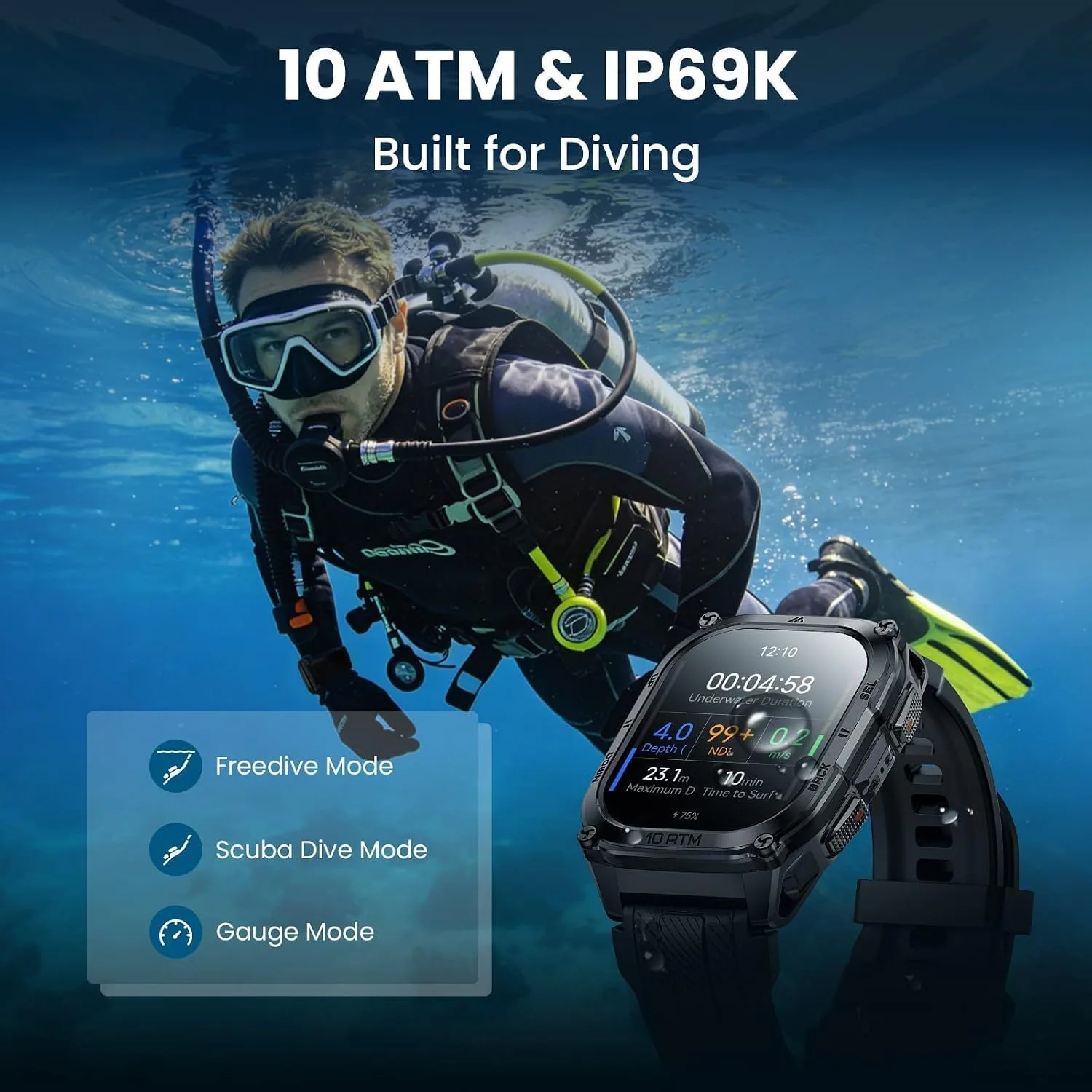 KOSPET Tank M4 Rugged Smart Watch with GPS, Offline Maps, 10ATM Waterproof