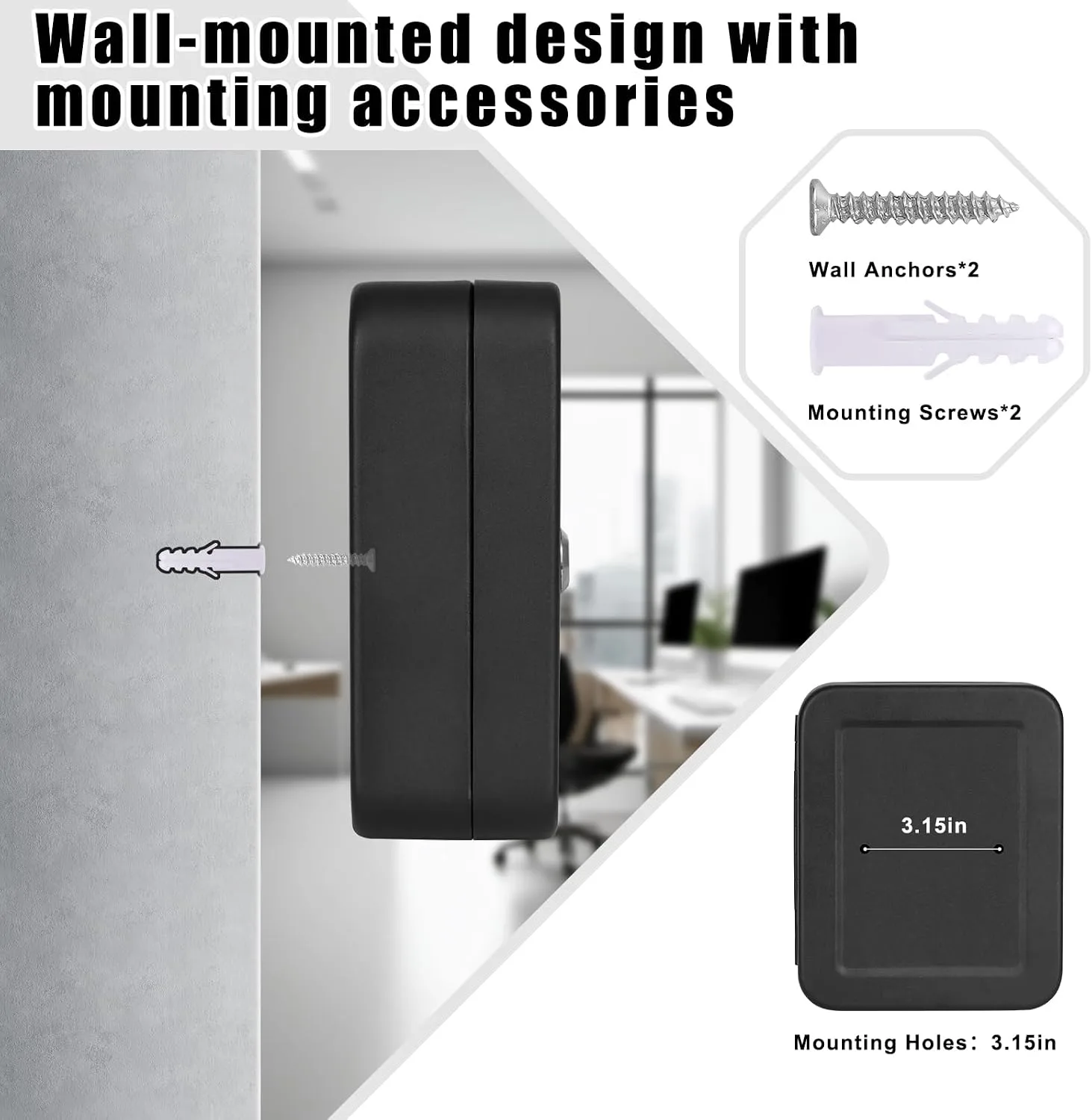 KYODOLED Key Box Wall Mount, 20-Key Steel Cabinet, Key Lock, Black