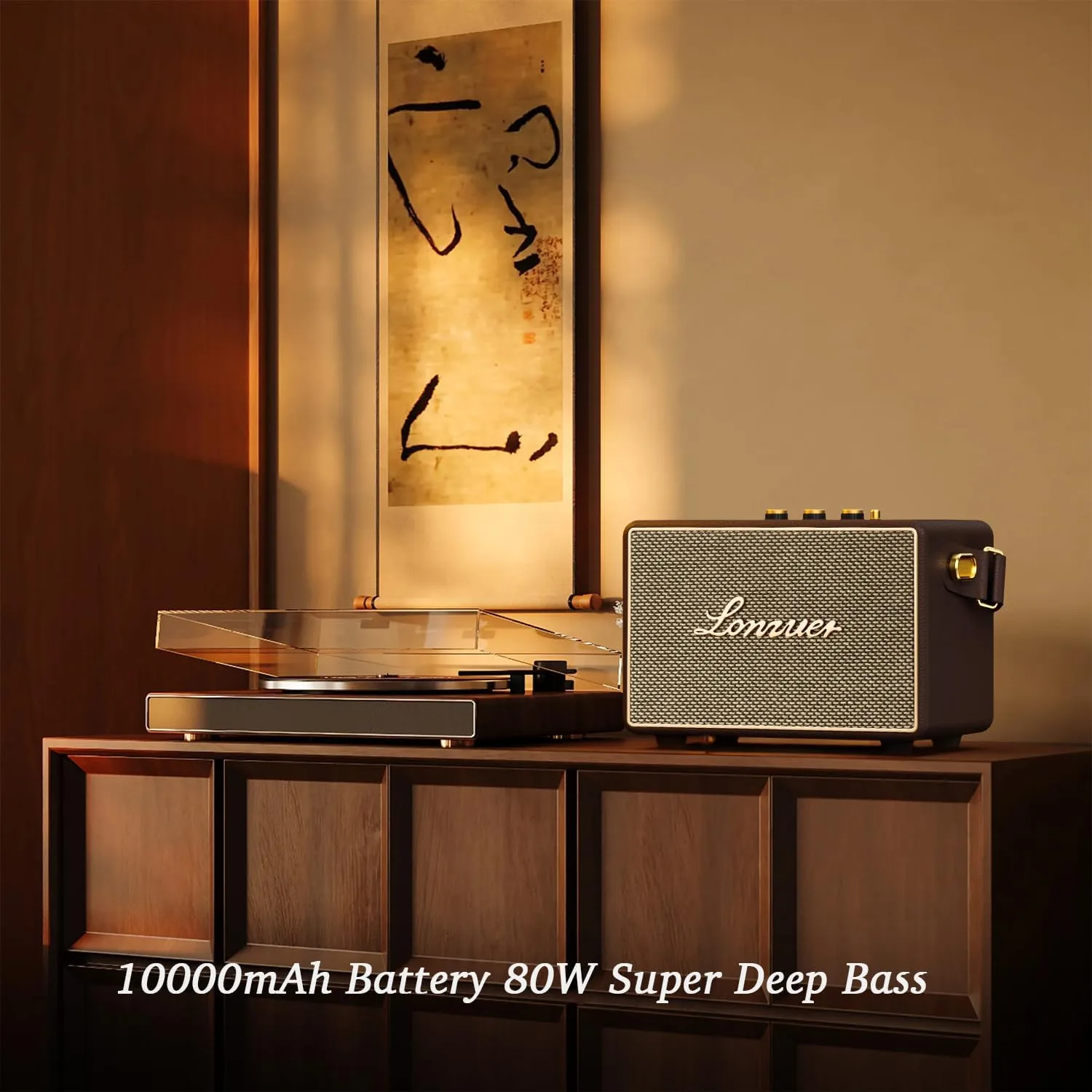 Vintage Home Decor Wireless Bluetooth Wooden Carrying Portable Speaker Deep Bass with Fabric Grill Leather Strap Handle-Brown