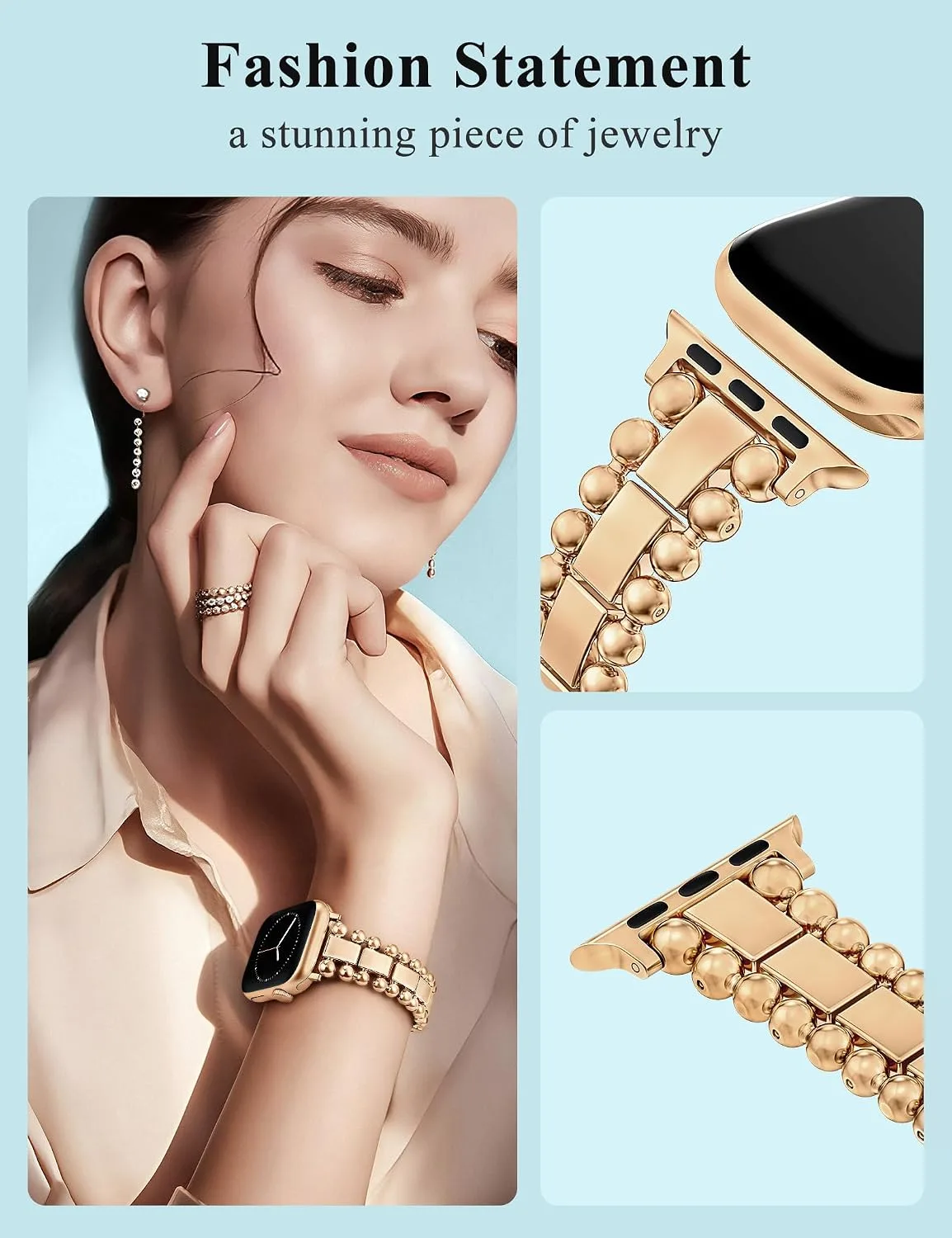 TOYOUTHS Dressy Metal Beaded Bracelet for Apple Watch Bands Women