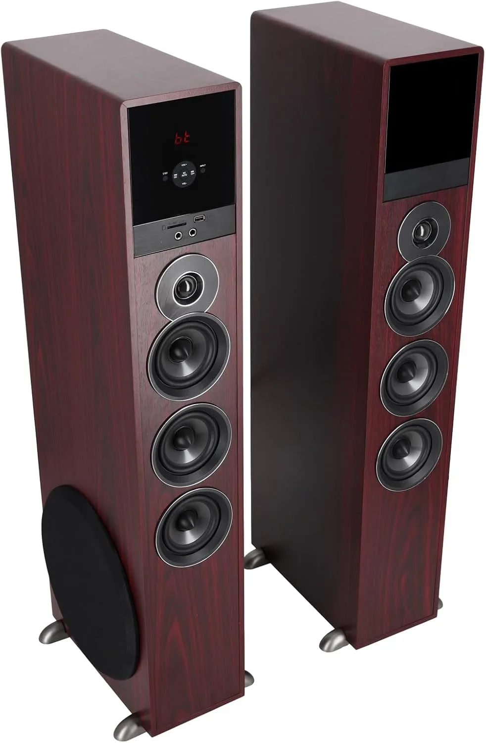 Rockville TM150C Cherry Powered Home Theater Tower Speakers Dual 10" Subs