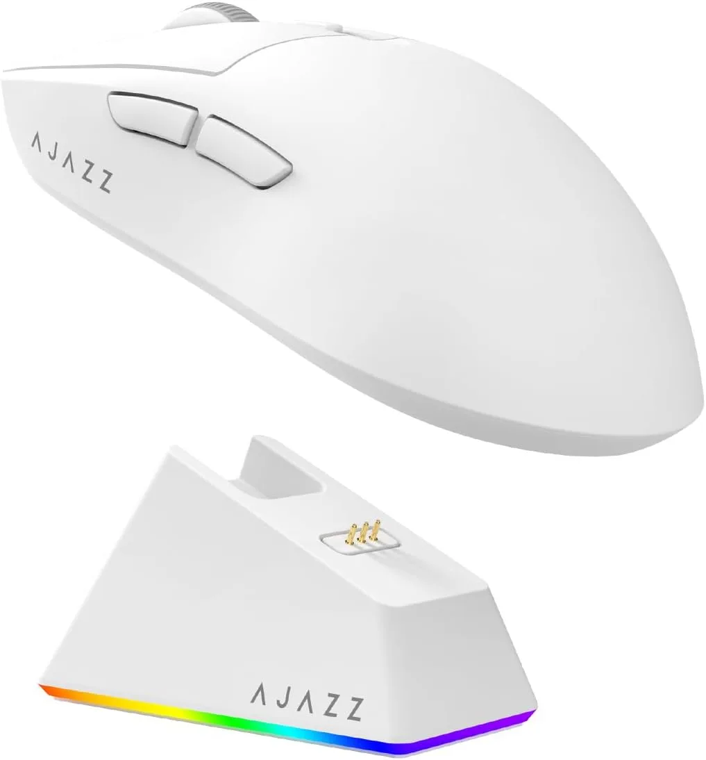 Mouse Gamer Ajazz AJ139 V2 MC inalámbrico blanco con base de carga RGB y sensor PAW3311 24000 DPI