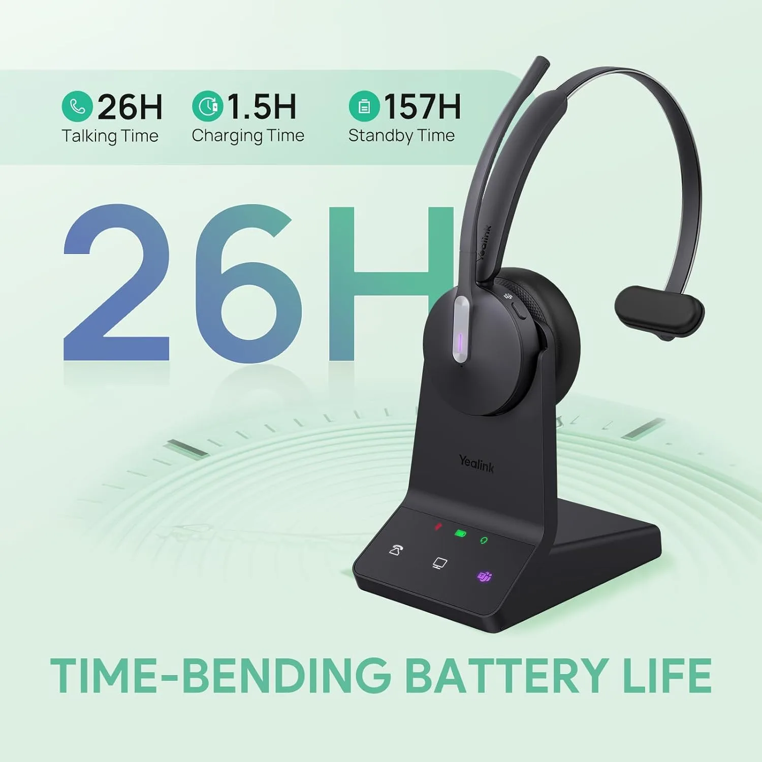 Yealink WH64 Mono DECT & Bluetooth Wireless Headset for Phone PC Mobile