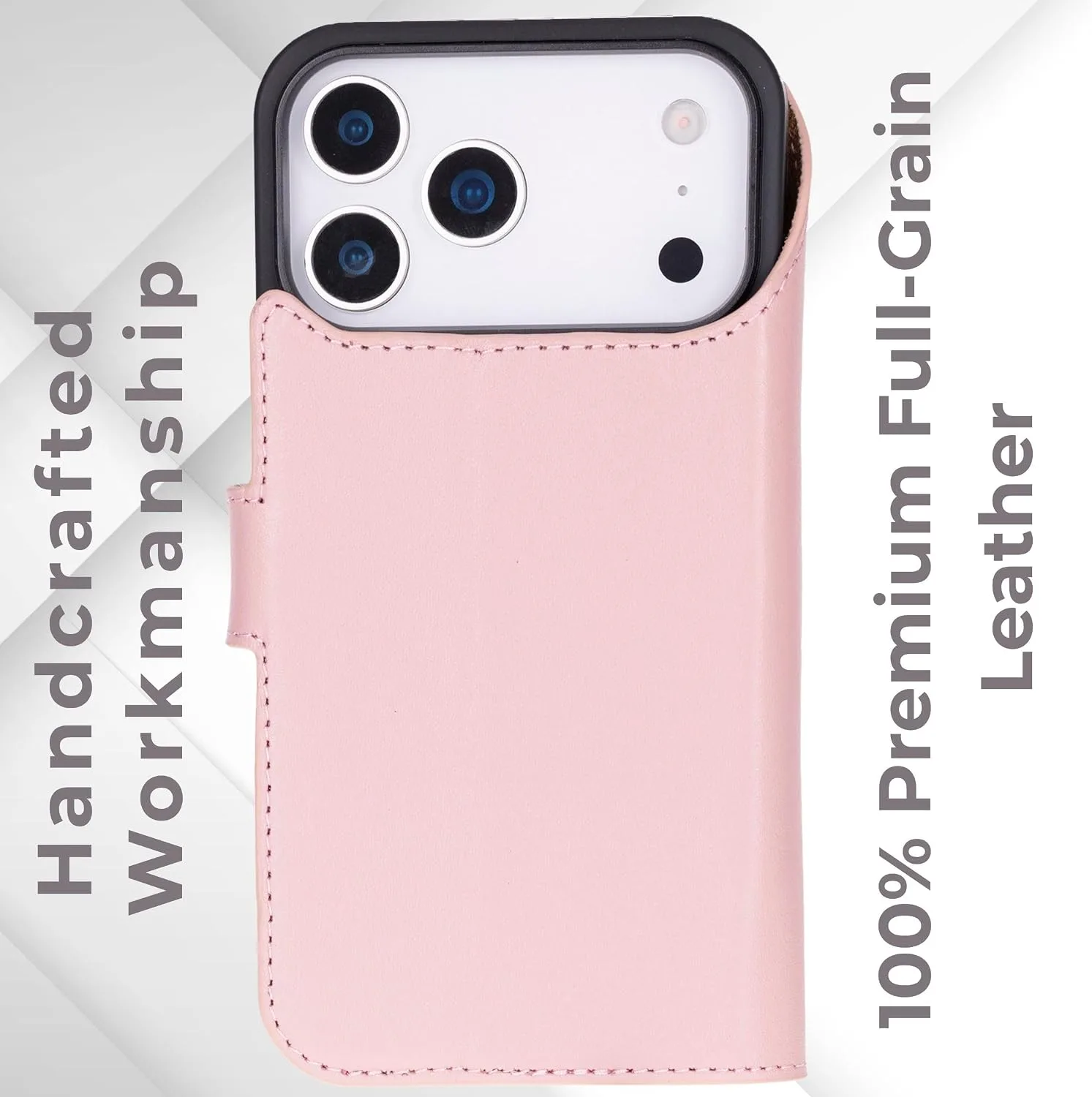 VENOULT Wallet Case for iPhone, Full Grain Genuine Turkish Leather, Magnetic Detachable, RFID 4 Card Slots, Business Style, Compatible with MagSafe (Sweet Pink, iPhone 17 Pro)