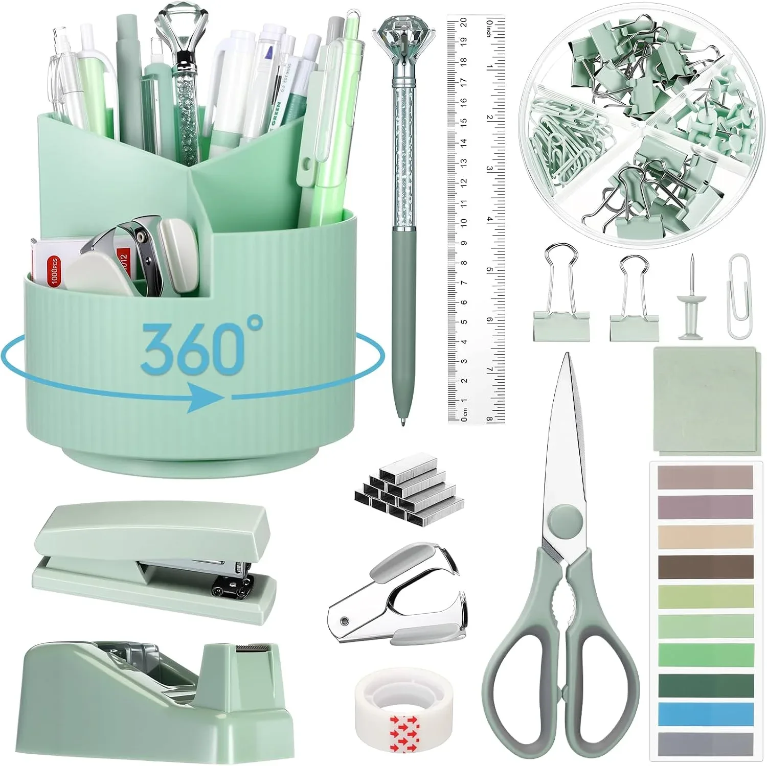 Marspark Sage Green Desk Accessories Office Supplies Set, 12 Pcs