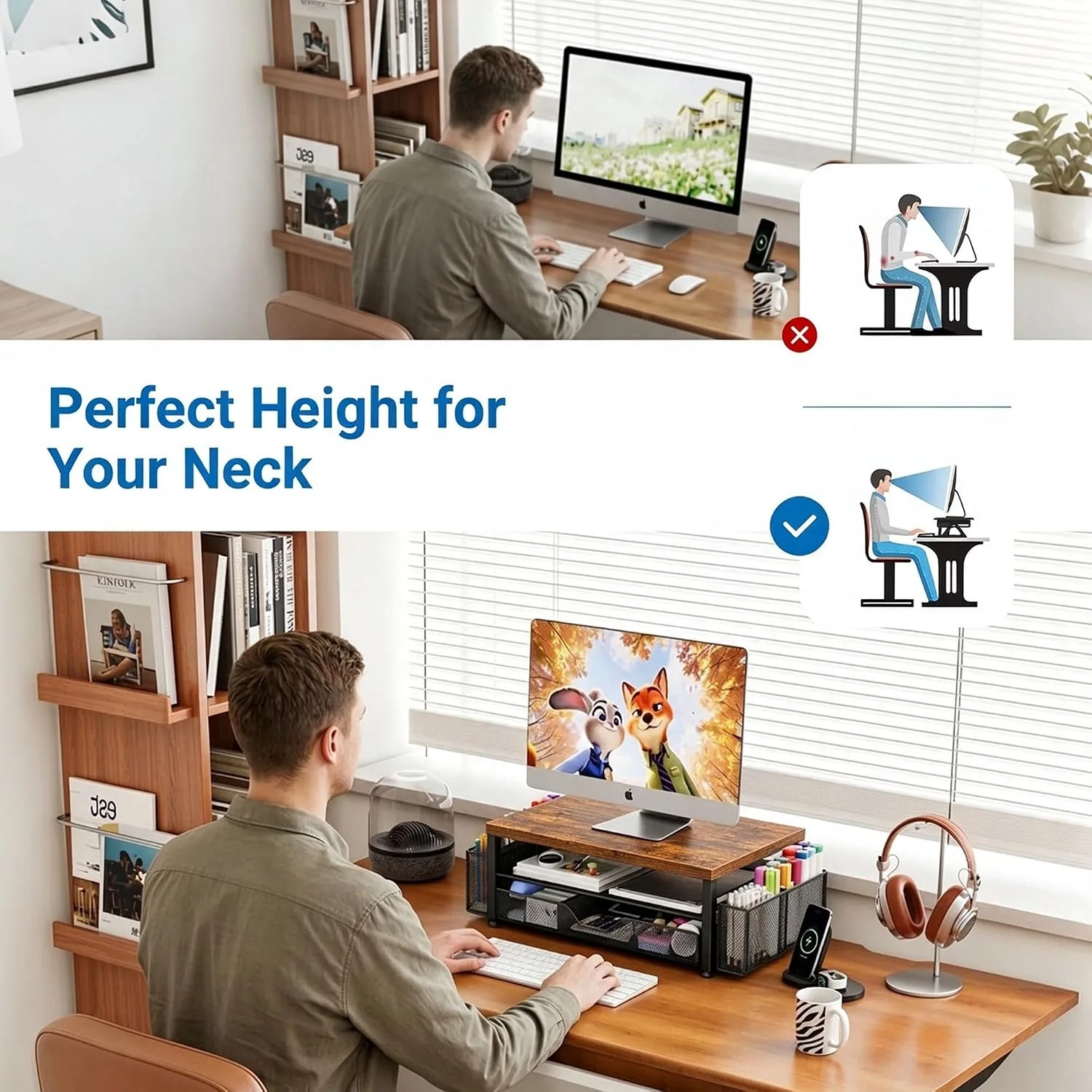 OPNICE Desk Organizer, Monitor Stand Riser with Drawer and 2 Pen Holders