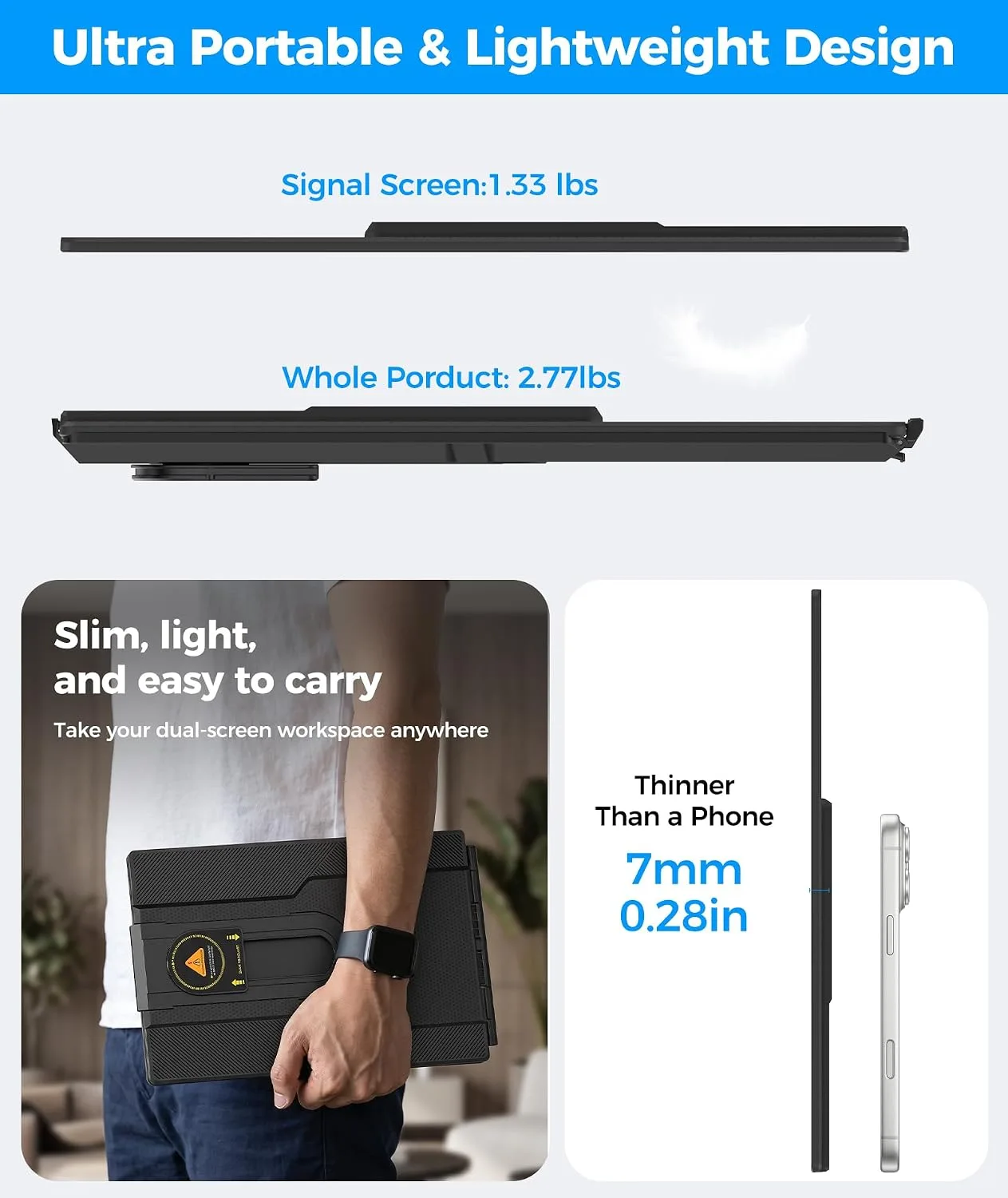 15.6” Laptop Screen Extender, 5 Modes & 360° Rotating Portable Monitor