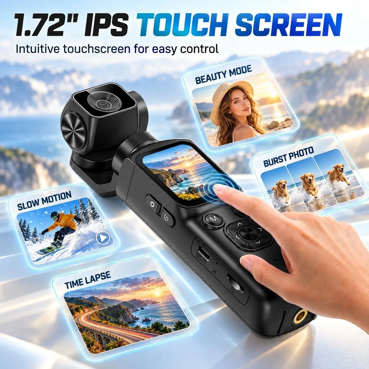 Vlogging Camera 4K 330° Auto Rotating Lens Digital Gimbal Pocket Cameras