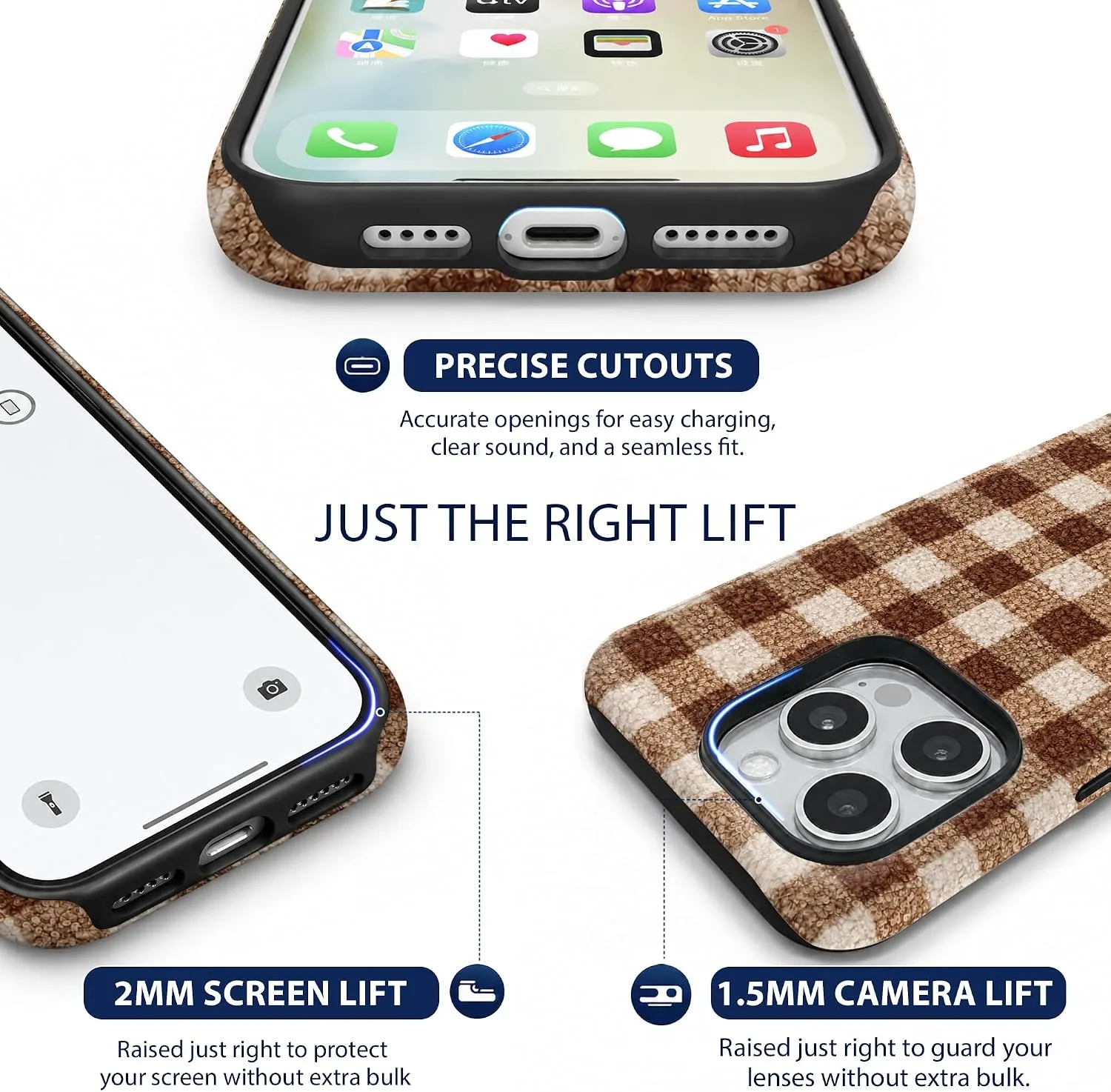 Magnetic for iPhone 14 Pro Max Chic Fall Brown Gingham Phone Case