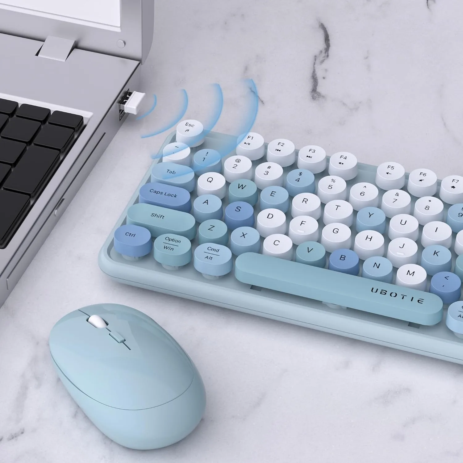 UBOTIE Colorful Wireless Keyboard and Mouse Combo (Blue-Colorful)