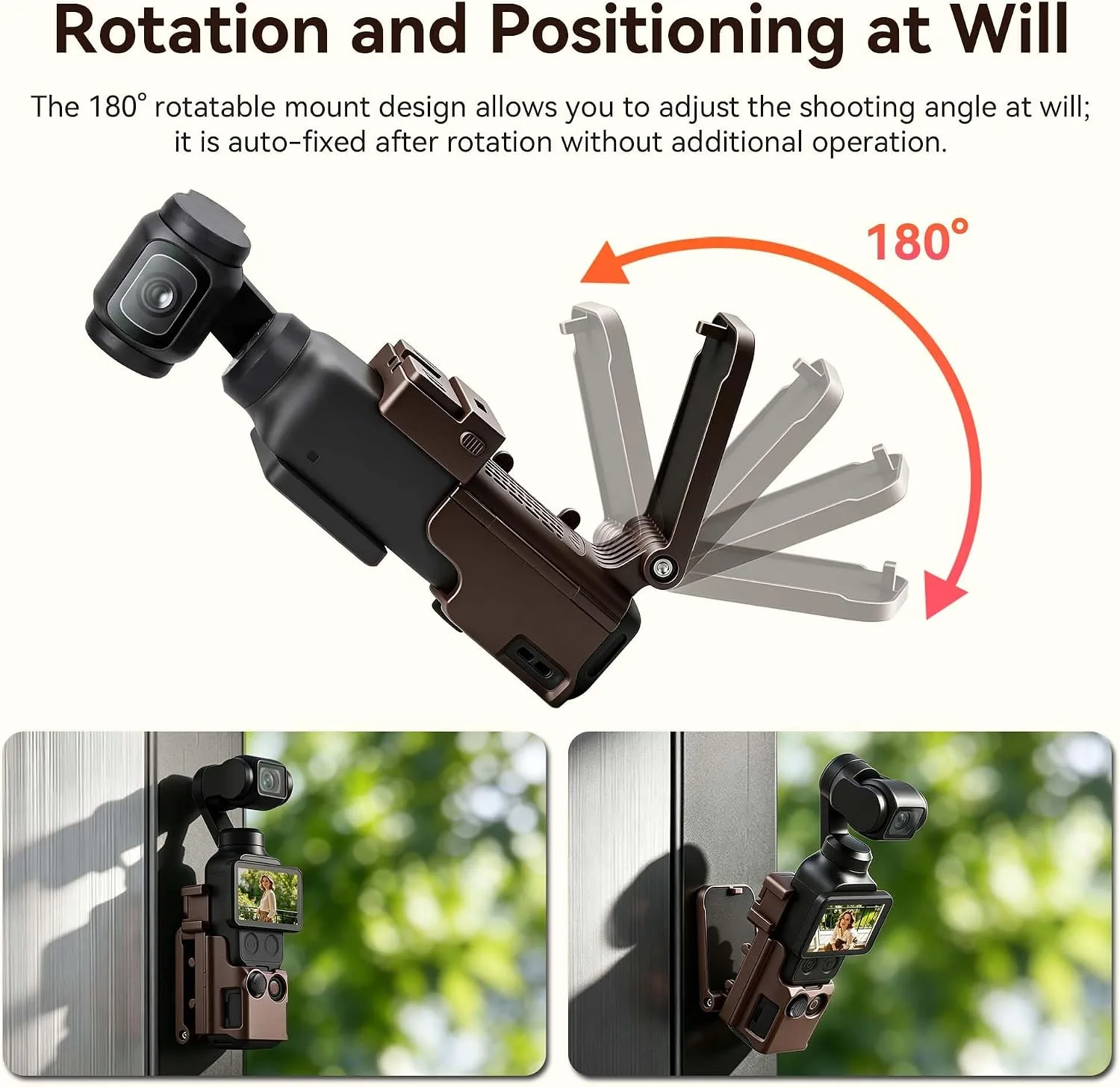 AMAZEAR Magnetic Mount Stand Compatible with DJI Osmo Pocket 4P/4/3/Xtra Muse, Pocket4 Accessories Adapter Clamp Magnet Suction Case Holder on Desktop/Vertical Surface, 180° Adjustable Handle, Brown
