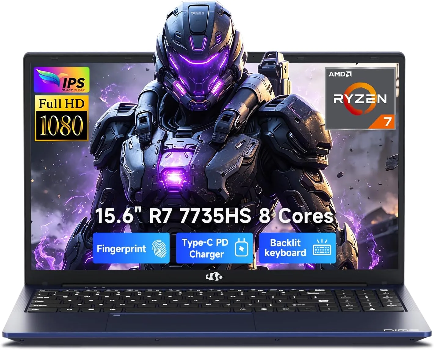 NIMO 15.6" Light-Gaming-Laptop, 8 Cores AMD Ryzen 7 16GB DDR5 256GB SSD (Beat i7 12650H up to 4.75GHz) Radeon 680M, FHD 100W Fast PD Backlit Keyboard AI Content Creators & Student 2-Yr Warranty