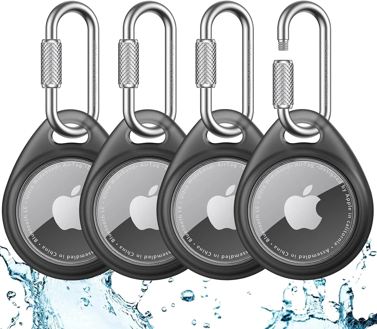 UNBREAKcable for AirTag Holder Case with Professional Carabiner, 4 Pack