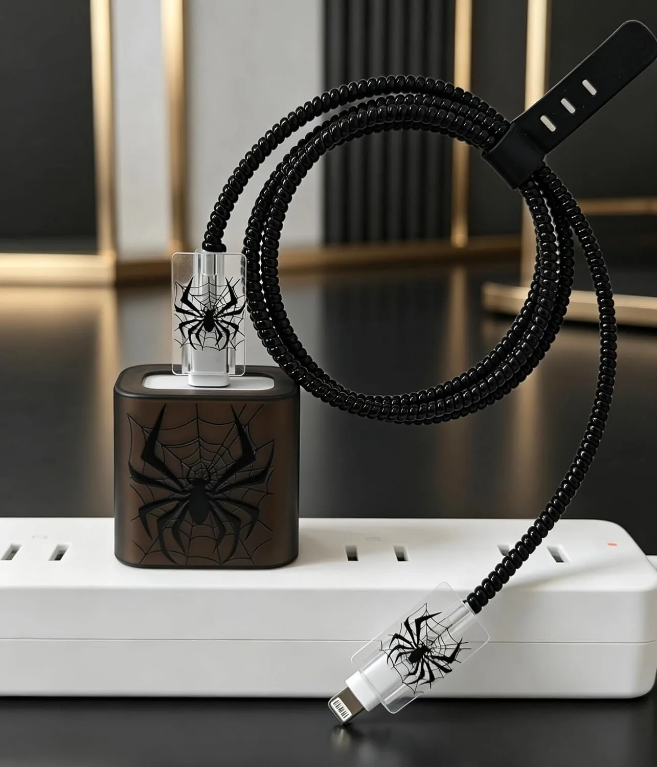 Compatible with iPhone 18W/20W USB-C Charger Protector Cover, 3D Cute Cartoon Charger Case for Apple iPhone 20W USB-C Power Adapter and Lightning Cable Protective Wire Saver (Black Spider)