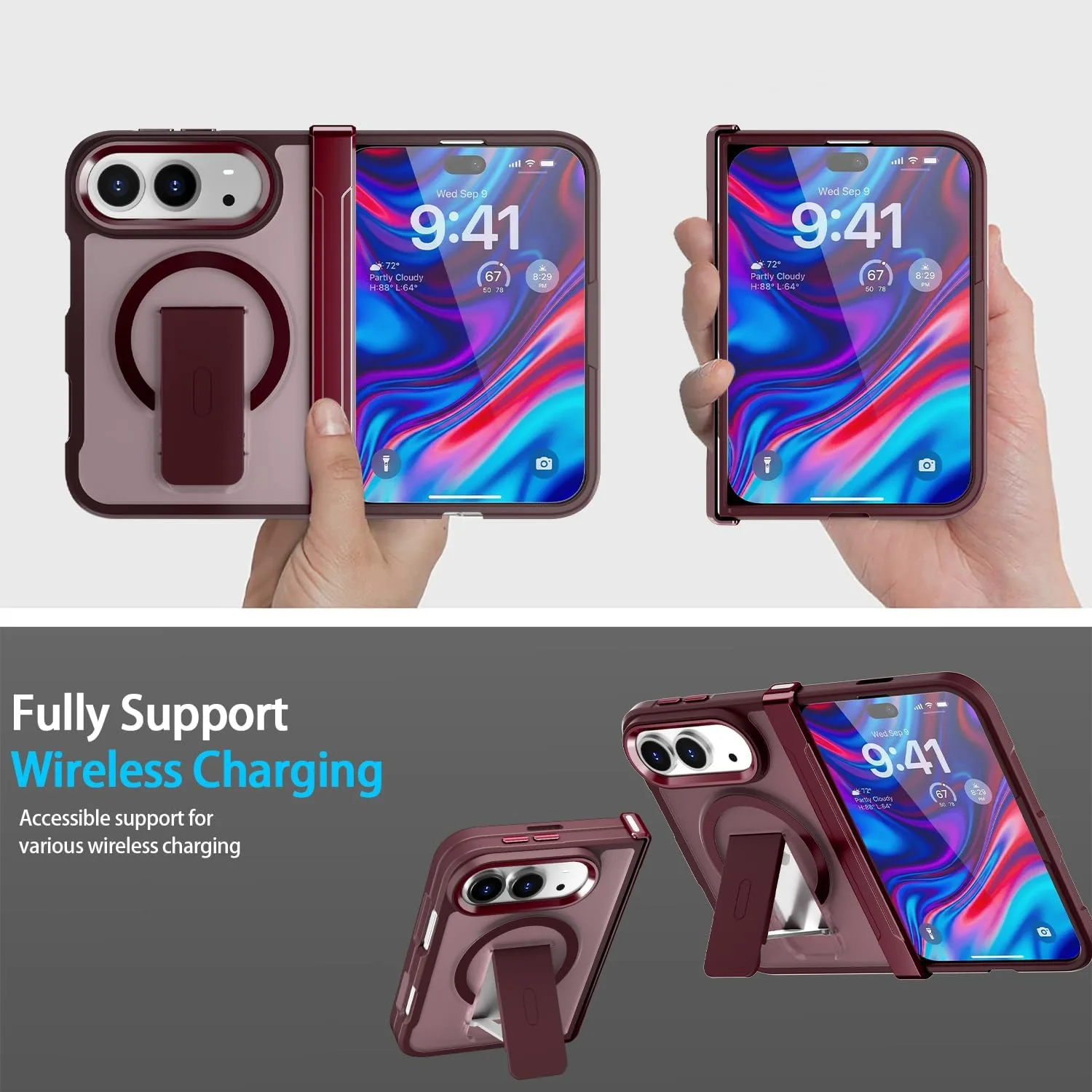 AICase for iPhone Duo Case,Fold Translucent with Hinge Protection+Ring